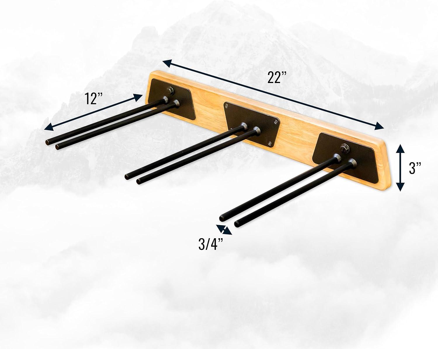 imageStoreYourBoard Natural Wood Ski Rack Wall Mount 6 Ski Storage Indoor or Garage Wood and Steel Holds 150 lbs