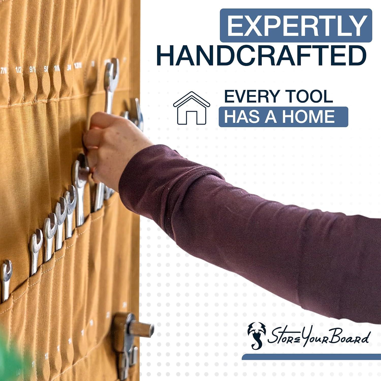 imageStoreYourBoard Pivot Panel Tool Storage Swivel Workshop Organizer for Wrenches Screwdrivers ampamp Sockets Metric ampamp Imperial Labeled Slots Harvest TanHarvest Tan