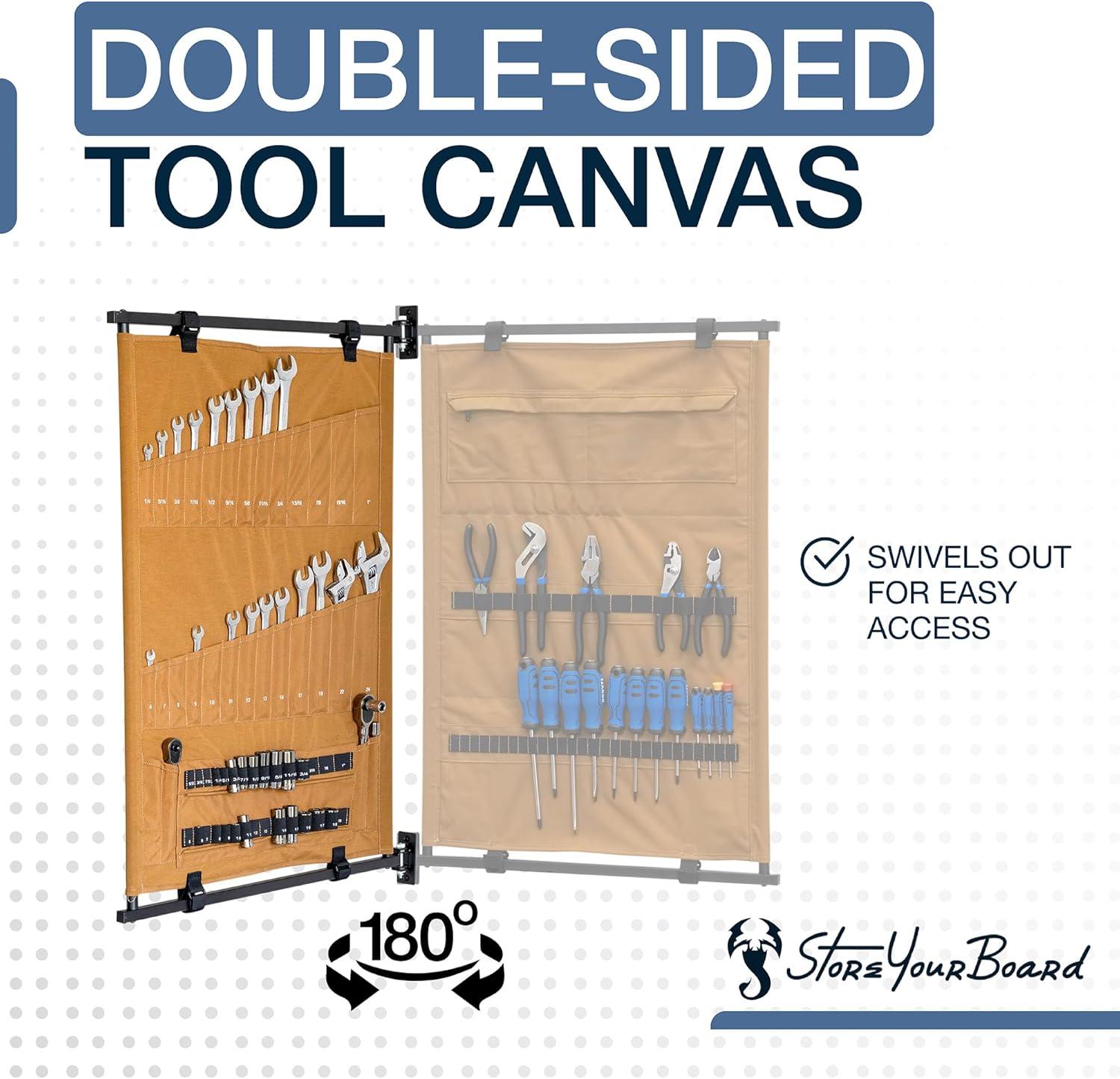 imageStoreYourBoard Pivot Panel Tool Storage Swivel Workshop Organizer for Wrenches Screwdrivers ampamp Sockets Metric ampamp Imperial Labeled Slots Harvest TanHarvest Tan