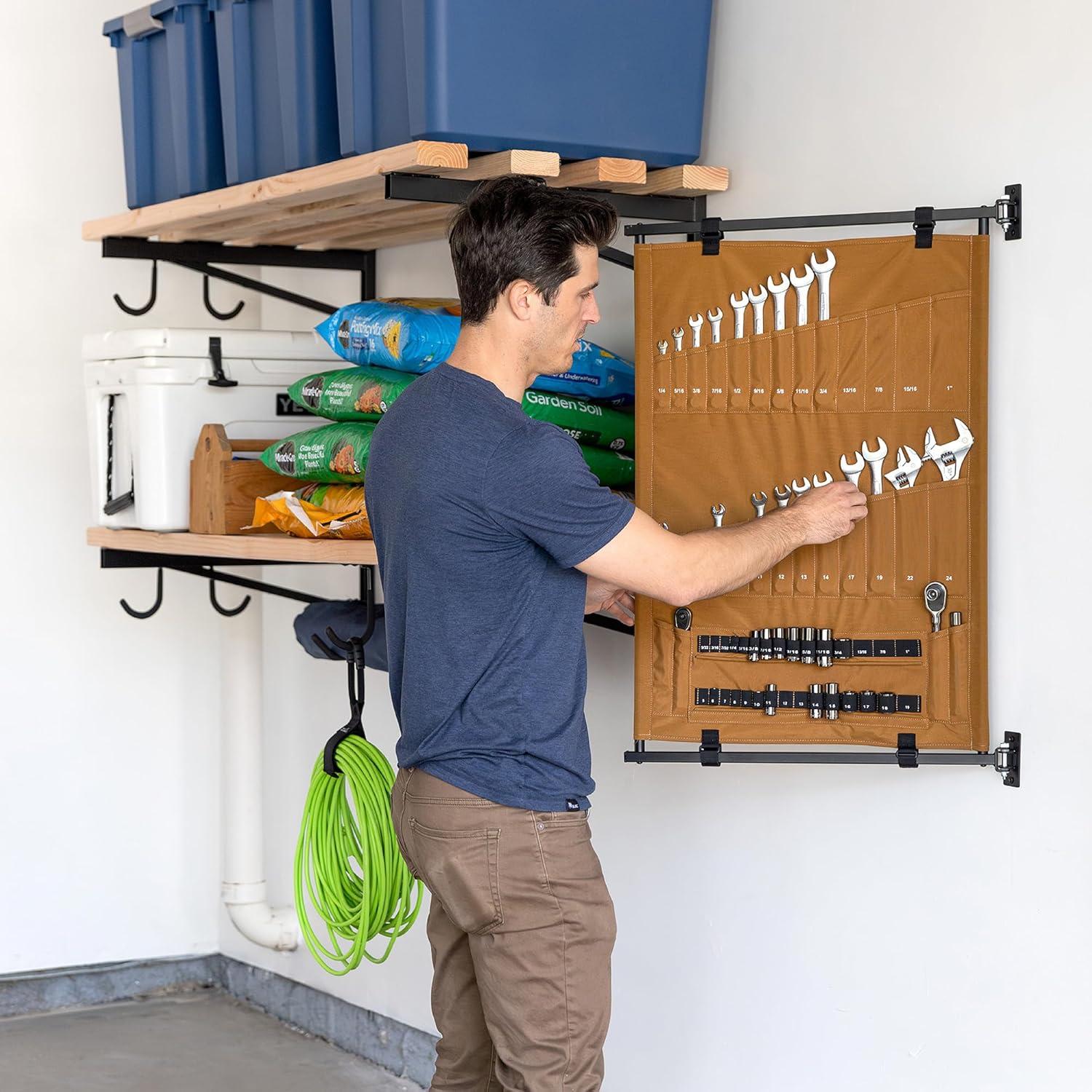 imageStoreYourBoard Pivot Panel Tool Storage Swivel Workshop Organizer for Wrenches Screwdrivers ampamp Sockets Metric ampamp Imperial Labeled Slots Harvest TanHarvest Tan