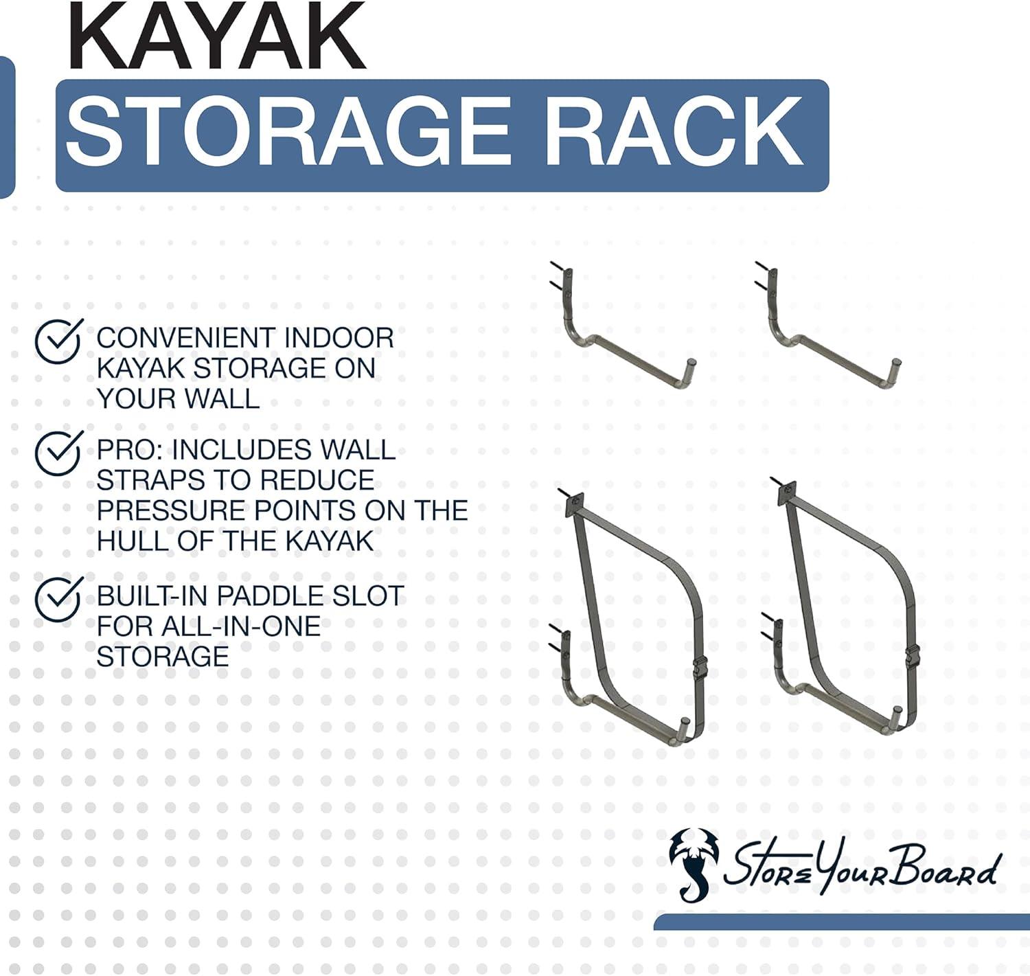 imageStoreYourBoard Roanoke Kayak Storage Rack Holds 100 lbs Kayak Wall Mount Hooks Kayak Rack for Garage Space Efficient Indoor Kayak Holder Solid Steel Protective PaddingStandard