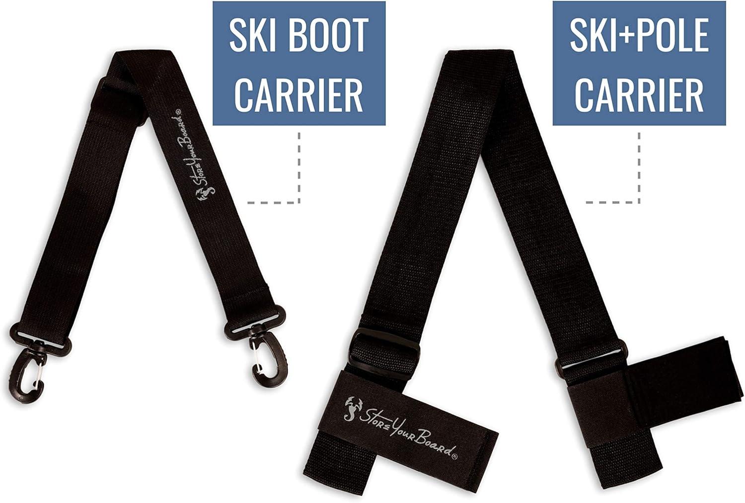 imageStoreYourBoard Set of 1 Ski and Boot Carrier Straps ampamp 1 Ski and Pole Carrier Adjustable Shoulder Straps Hands Free Easy Transport Hook ampamp Loop Wraps
