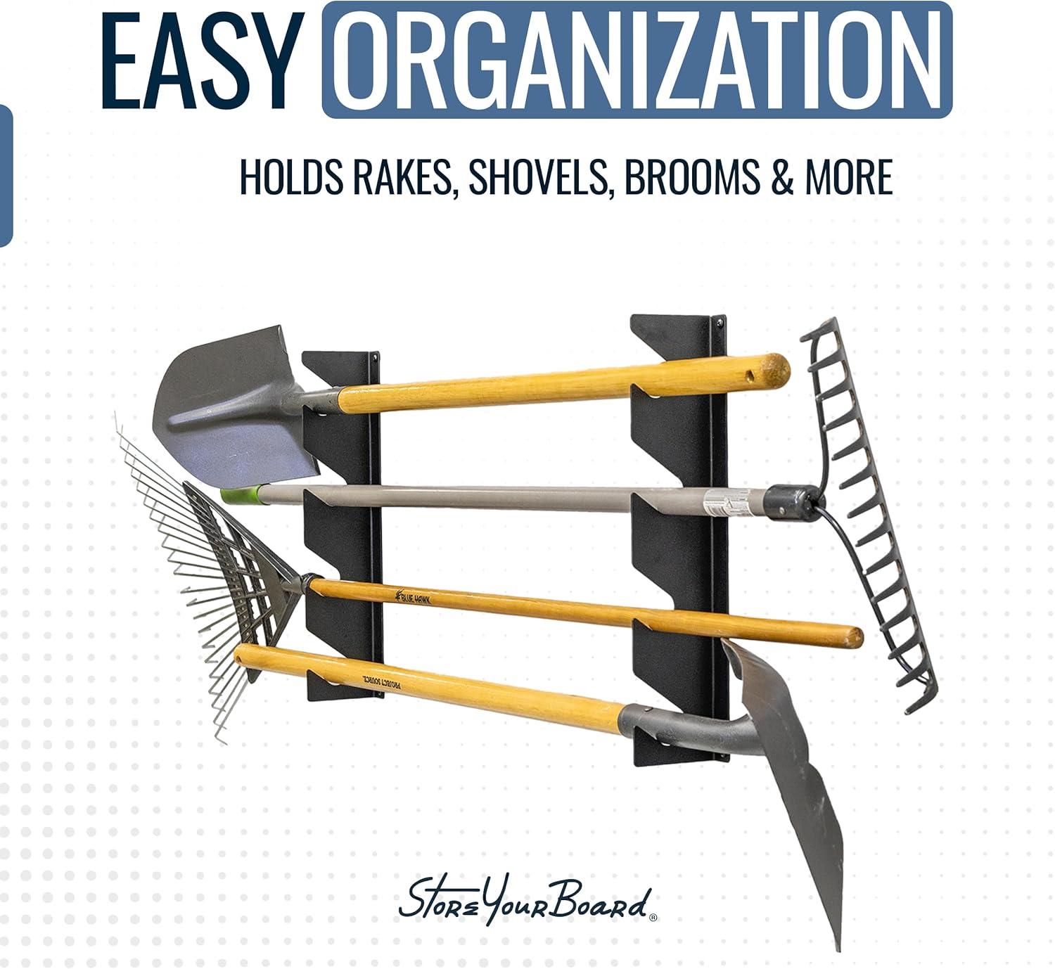imageStoreYourBoard Shed Tool Organizer Wall Mount Garage Organization Garden Tool Organizer for Shovels and Rakes Solid Steel Holds 100 lbs