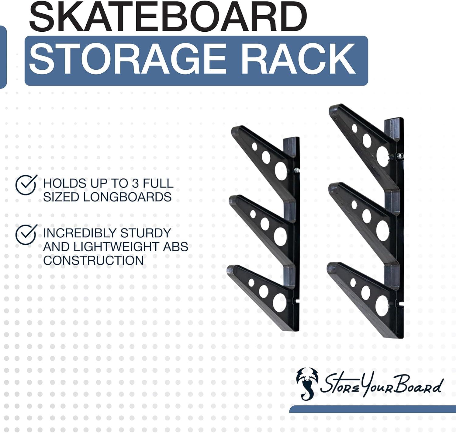 imageStoreYourBoard Skateboard and Longboard Storage Rack Trifecta Wall Mount Display Home and Garage OrganizerLongboard