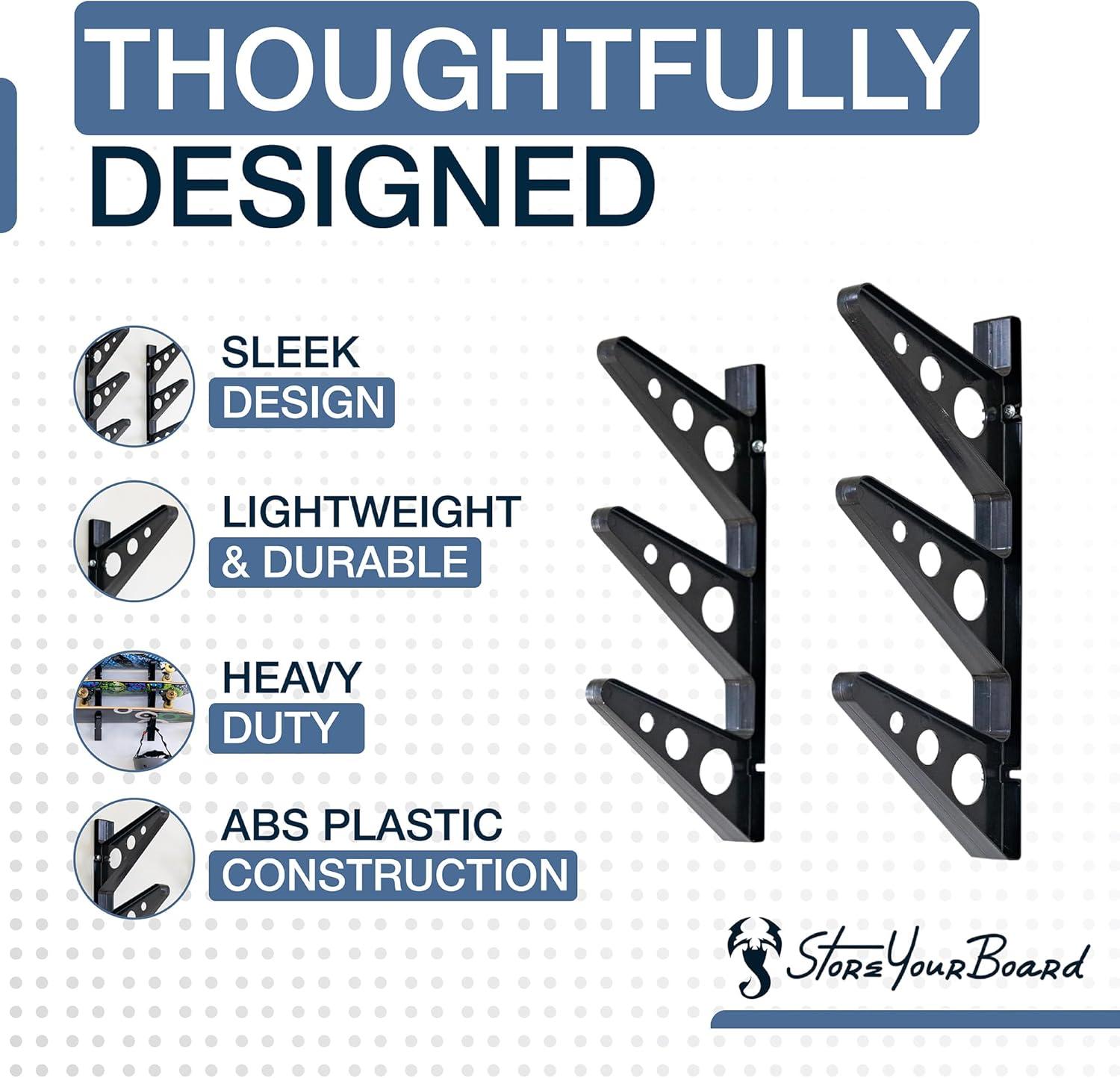 imageStoreYourBoard Skateboard and Longboard Storage Rack Trifecta Wall Mount Display Home and Garage OrganizerLongboard