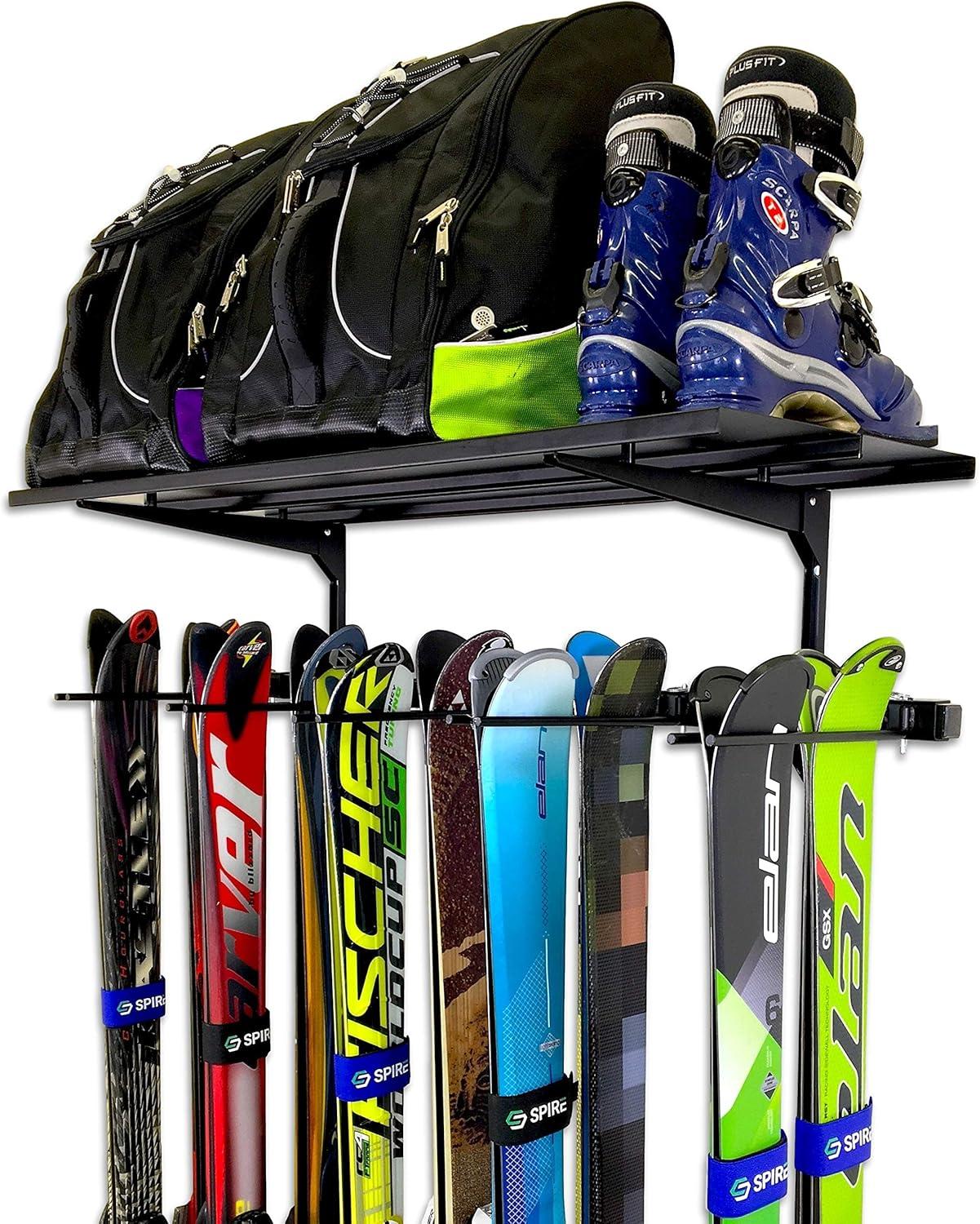 imageStoreYourBoard Ski Wall Organizer Rack and 2 Pack of Carrying Straps Bundle