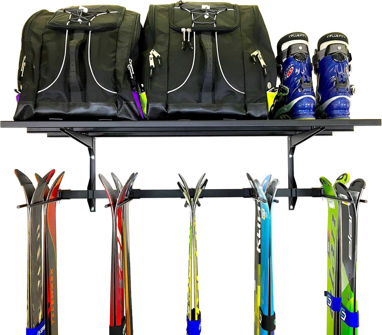 imageStoreYourBoard Ski Wall Organizer Rack and 2 Pack of Carrying Straps Bundle