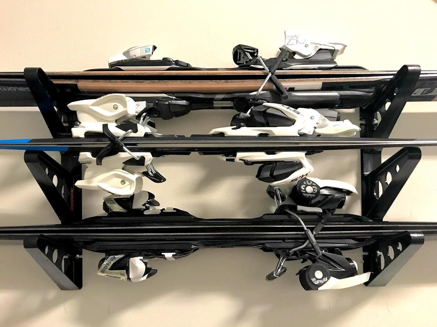 imageStoreYourBoard Ski Wall Rack  Horizontal Ski Rack Wall Mount Holds 3 Pairs of Skis and Poles Ski and Snowboard Wall Rack for Garage or Home Holds Up to 40 lbs