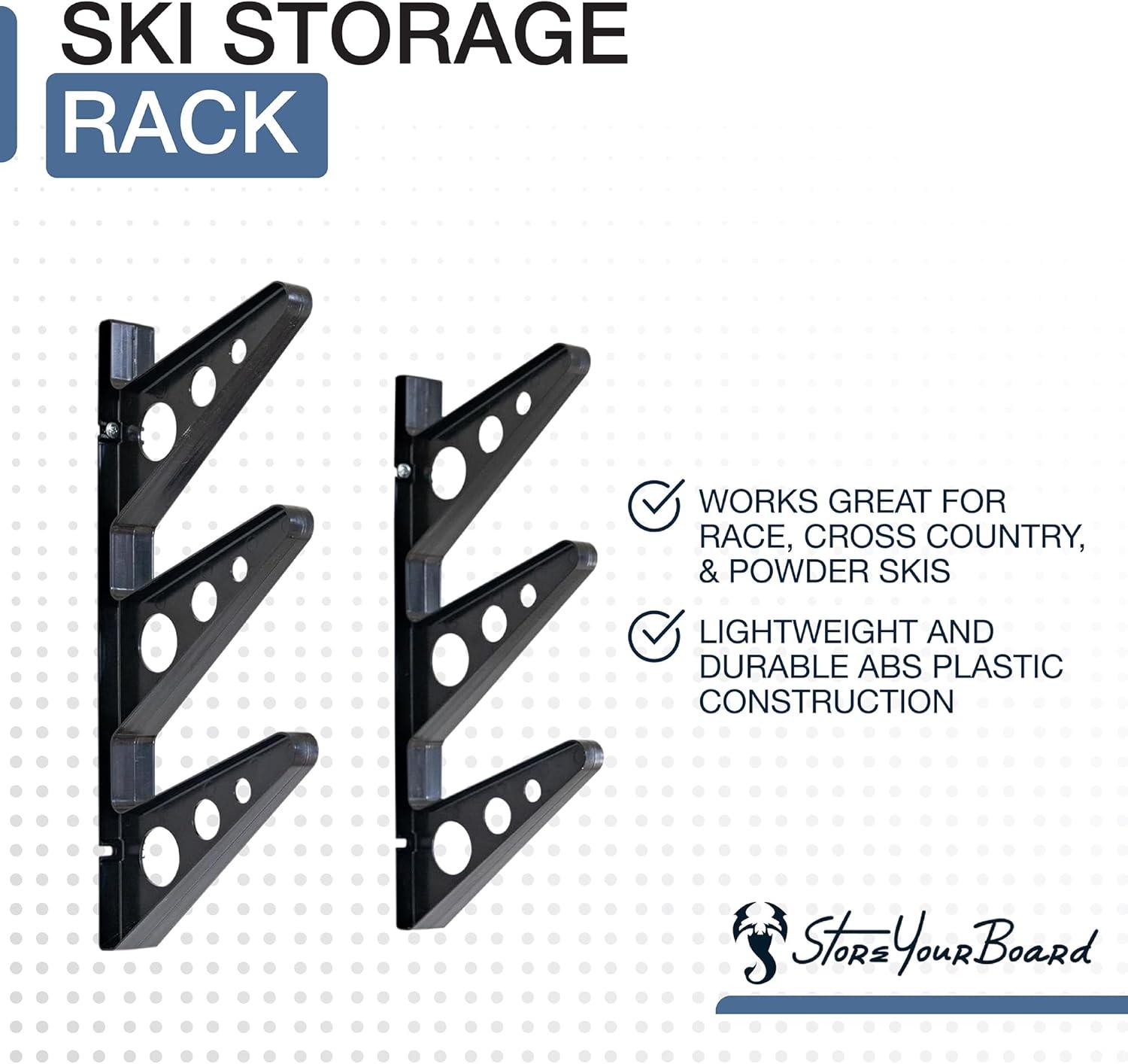 imageStoreYourBoard Ski Wall Rack  Horizontal Ski Rack Wall Mount Holds 3 Pairs of Skis and Poles Ski and Snowboard Wall Rack for Garage or Home Holds Up to 40 lbs