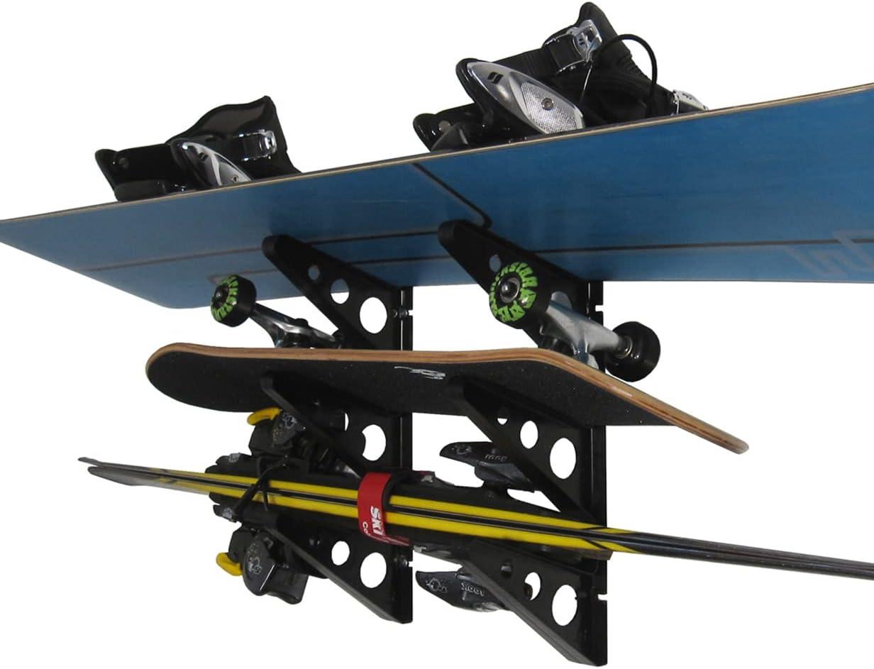 imageStoreYourBoard Ski Wall Rack  Horizontal Ski Rack Wall Mount Holds 3 Pairs of Skis and Poles Ski and Snowboard Wall Rack for Garage or Home Holds Up to 40 lbs