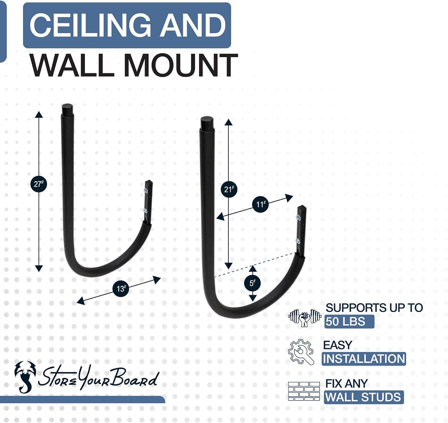 imageStoreYourBoard Standup Paddleboard and Surfboard Storage Rack Ceiling and Wall Mount HeavyDuty 50 lbs Max Indoor Board and Paddle OrganizerHeavy Duty Sturdy Round