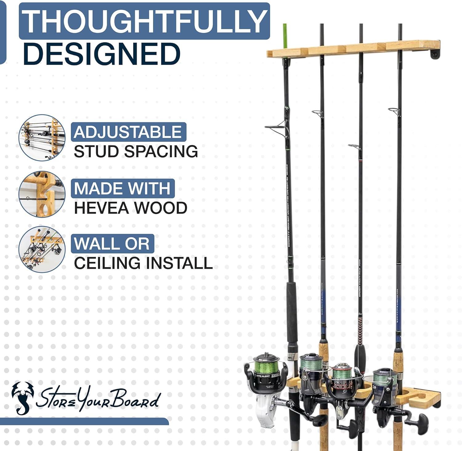 imageStoreYourBoard Stillwater Fishing Pole Holders for Garage Wall and Ceiling Storage Rack for Fishing Rods Solid Wood Garage Organizer Holds 8 Rods or Combos up to 40 lbs