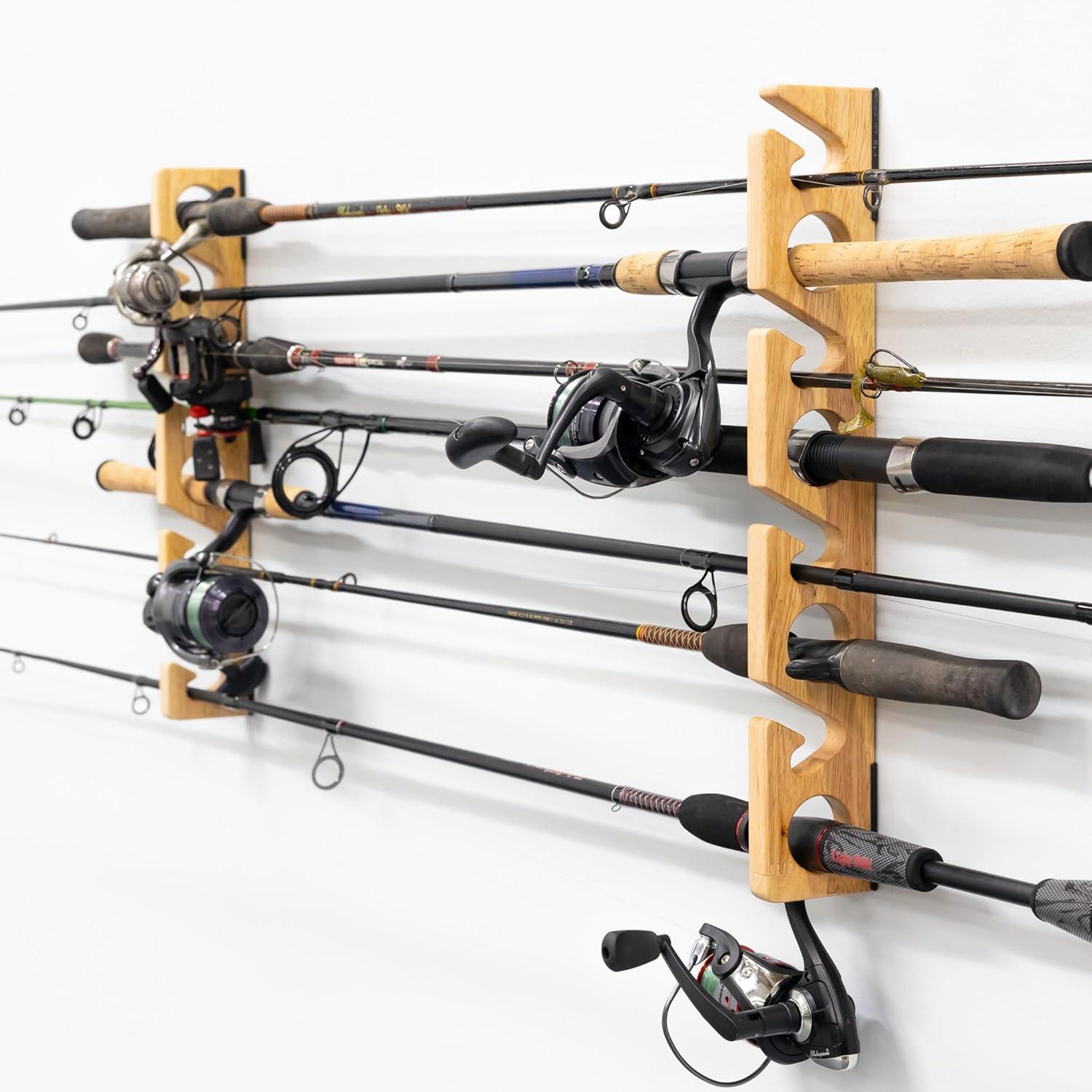 imageStoreYourBoard Stillwater Fishing Pole Holders for Garage Wall and Ceiling Storage Rack for Fishing Rods Solid Wood Garage Organizer Holds 8 Rods or Combos up to 40 lbs