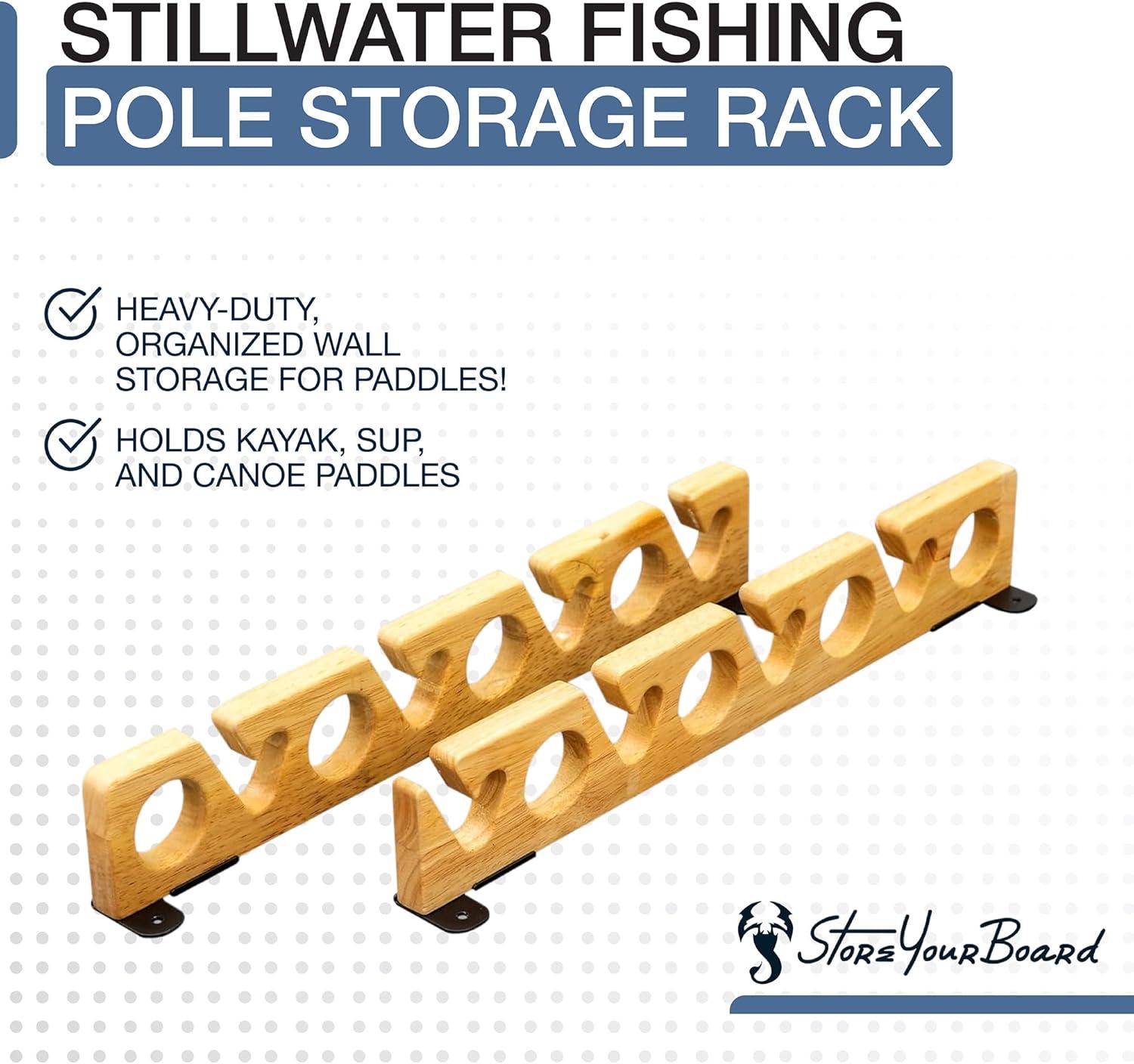 imageStoreYourBoard Stillwater Fishing Pole Holders for Garage Wall and Ceiling Storage Rack for Fishing Rods Solid Wood Garage Organizer Holds 8 Rods or Combos up to 40 lbs