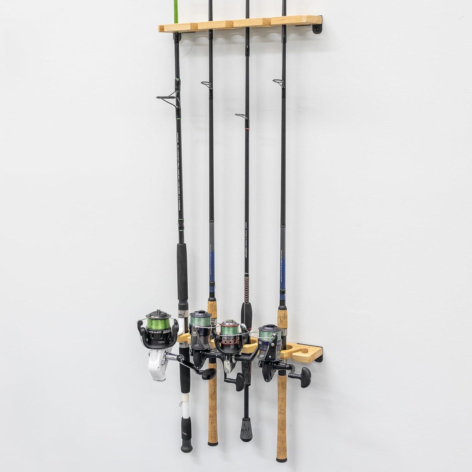 imageStoreYourBoard Stillwater Fishing Pole Holders for Garage Wall and Ceiling Storage Rack for Fishing Rods Solid Wood Garage Organizer Holds 8 Rods or Combos up to 40 lbs