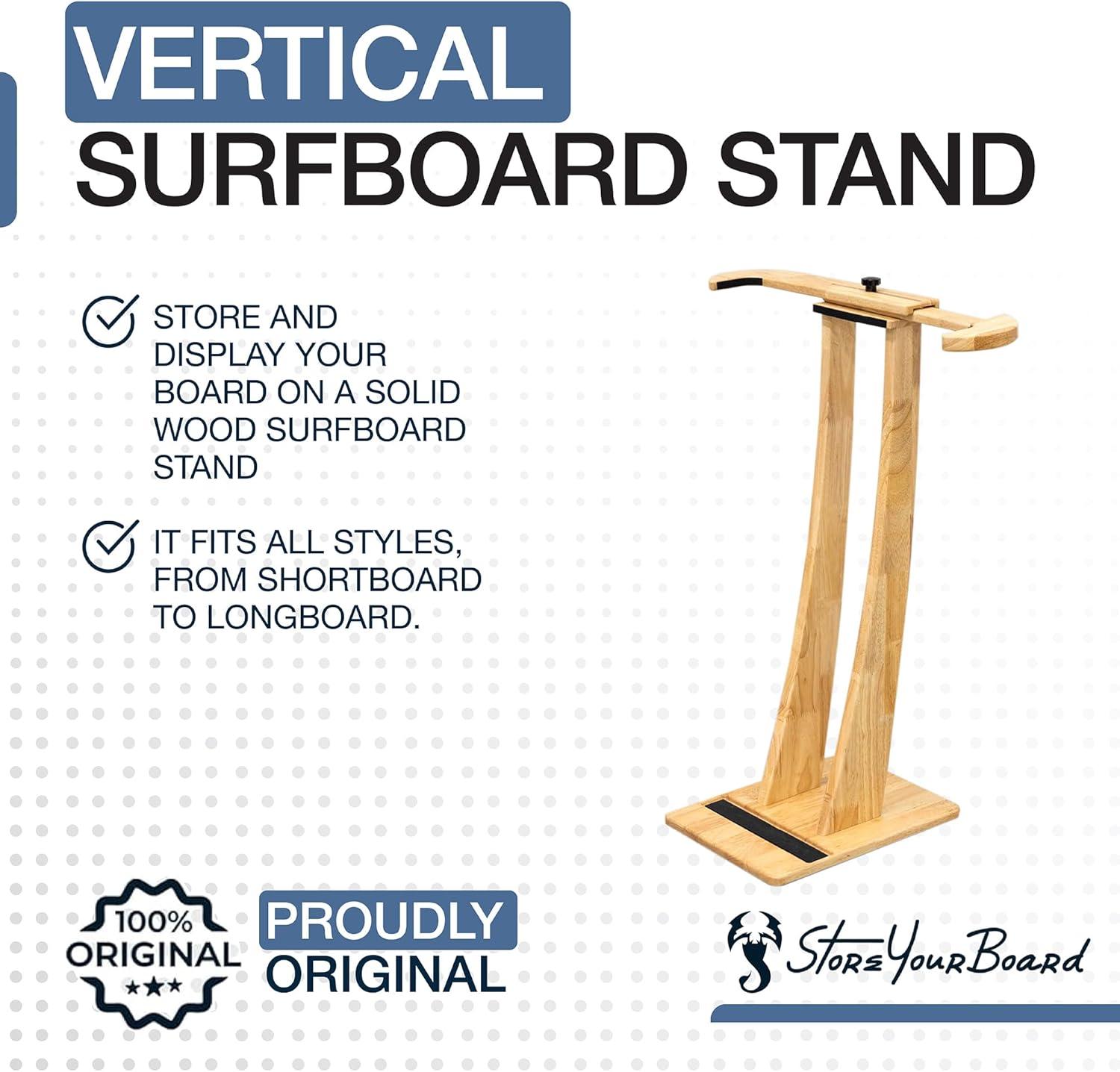 imageStoreYourBoard SurfStand Vertical Surfboard Stand Freestanding Wooden Indoor Display for Shortboard and Longboard Adjustable to Fit Boards 16quot to 26quot Wide