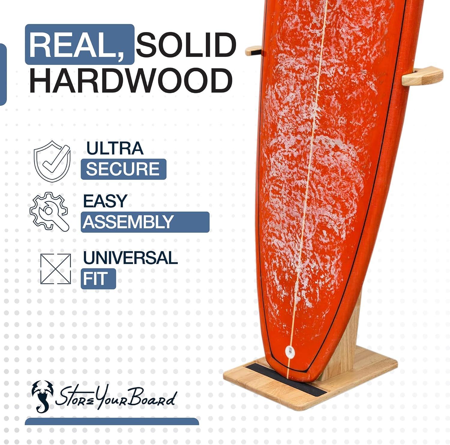 imageStoreYourBoard SurfStand Vertical Surfboard Stand Freestanding Wooden Indoor Display for Shortboard and Longboard Adjustable to Fit Boards 16quot to 26quot Wide
