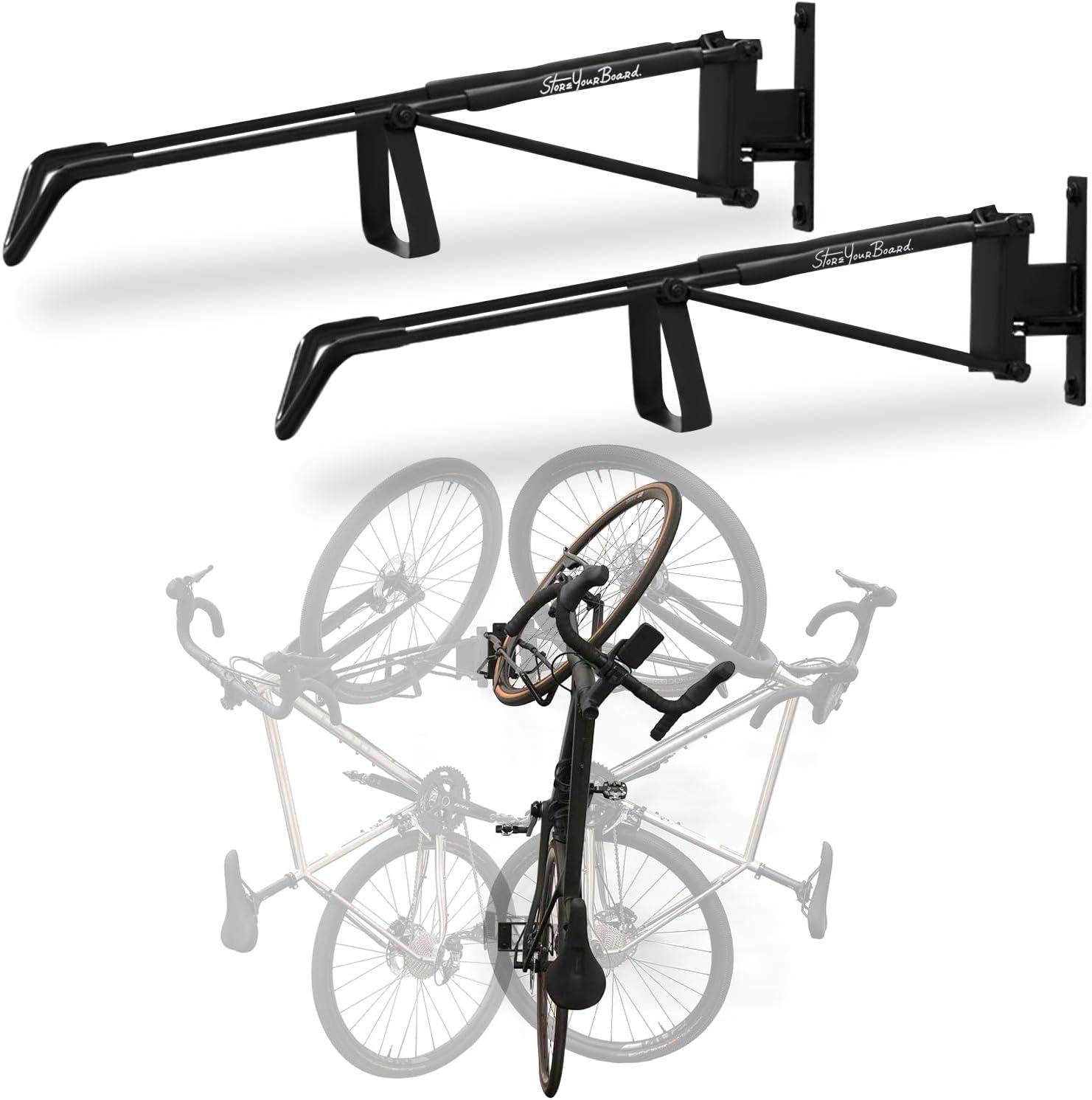 imageStoreYourBoard SwivelStow Road ampamp Gravel Bike Storage 2 Pack  Heavy Duty Bike Hanger NoLift Bike Wall Mount for Garage Bike Storage Holds 70 lbs PatentPending2 Pack
