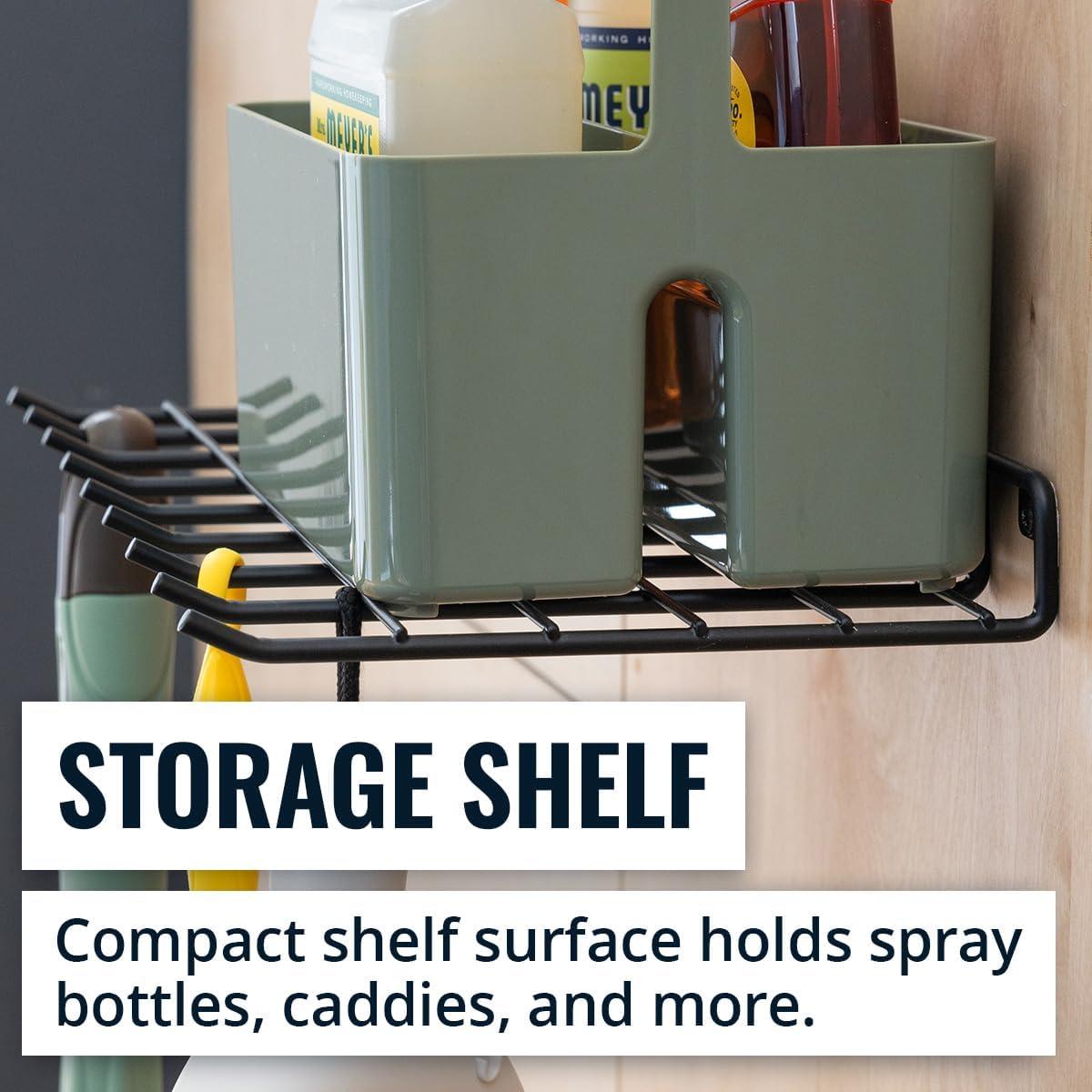 imageStoreYourBoard The Afton Laundry Room Shelf Wire Shelving Wall Mounted Hanging Hooks for Broom and Mop Cleaning Supplies Shelf for Home and Garage 175quot x 9quot