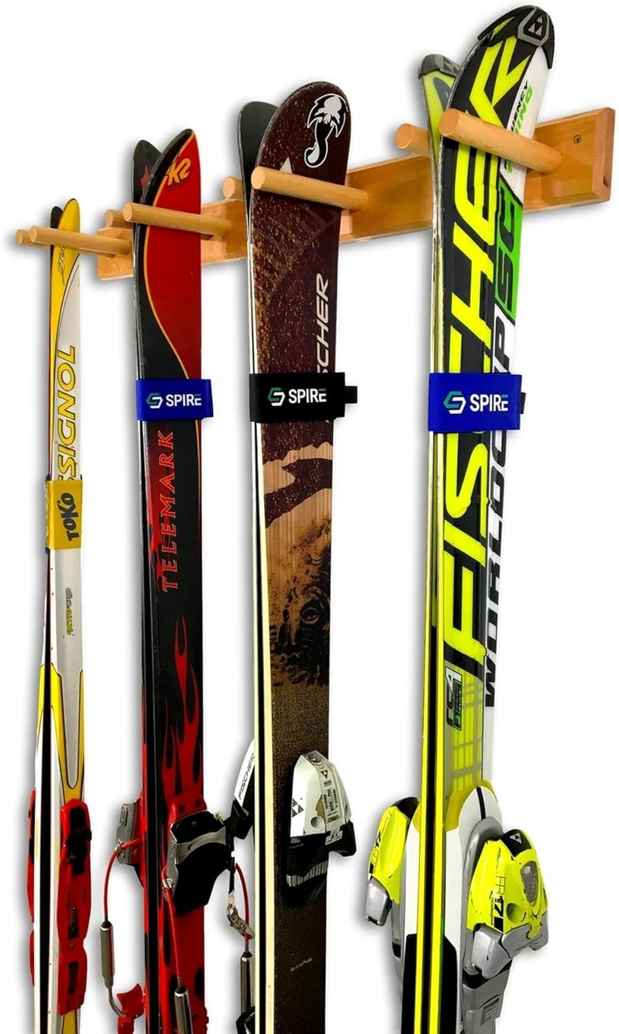 imageStoreYourBoard Timber Ski Wall Rack 4 Pairs of Skis Storage Wood Home and Garage Mount System Natural WoodNatural