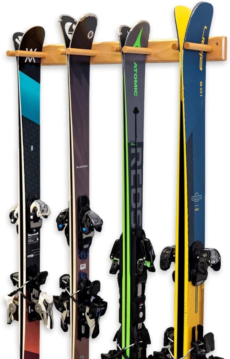 imageStoreYourBoard Timber Ski Wall Rack 4 Pairs of Skis Storage Wood Home and Garage Mount System Natural WoodNatural