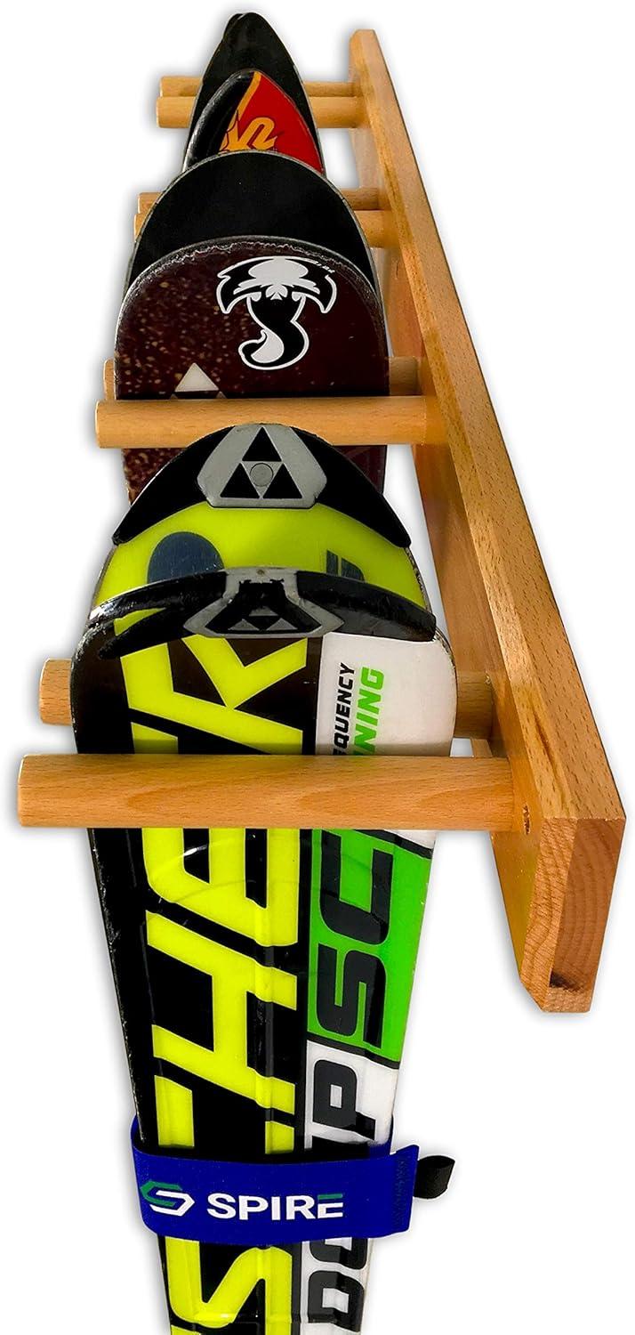 imageStoreYourBoard Timber Ski Wall Rack 4 Pairs of Skis Storage Wood Home and Garage Mount System Natural WoodNatural