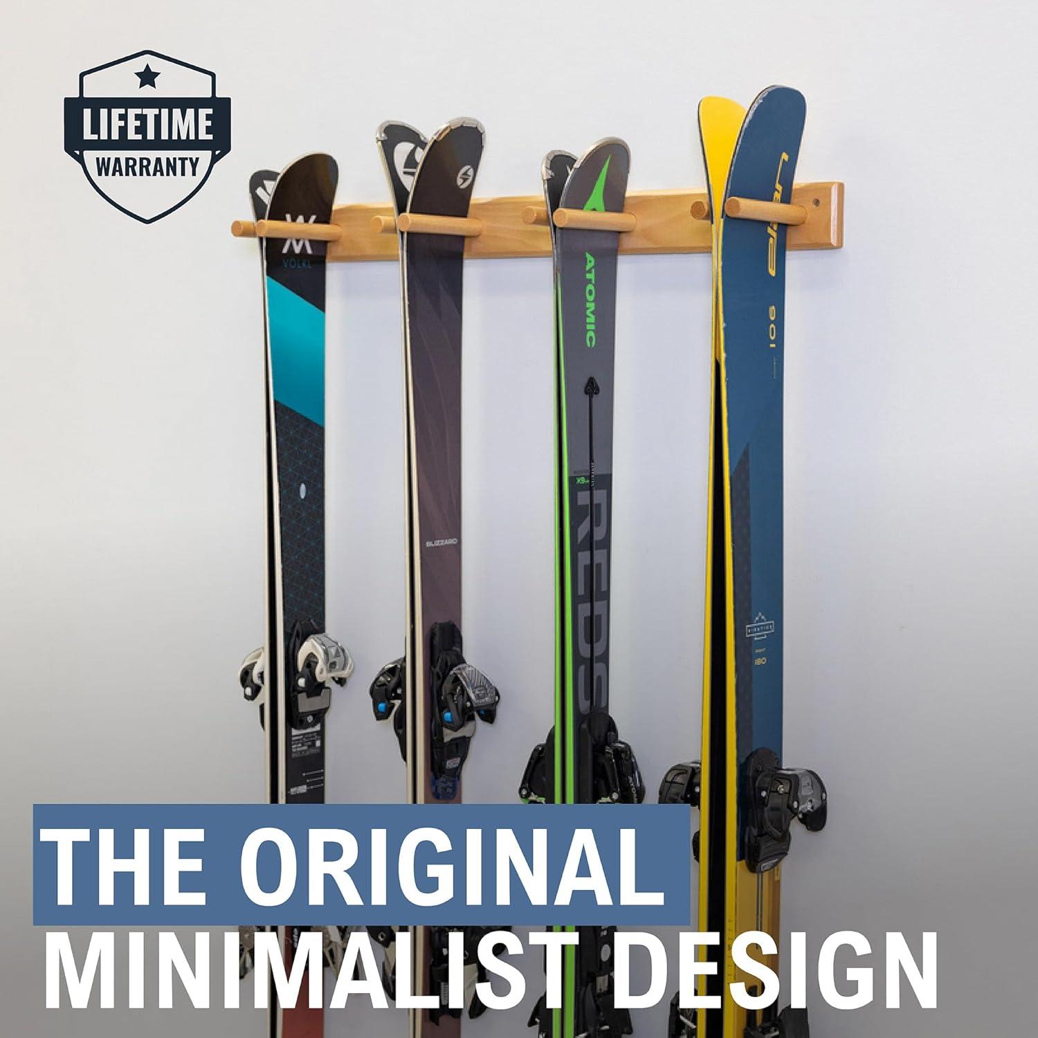 imageStoreYourBoard Timber Ski Wall Rack 4 Pairs of Skis Storage Wood Home and Garage Mount System Natural WoodNatural