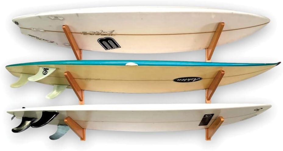 imageStoreYourBoard Timber Surfboard Wall Rack Holds 3 Surfboards Wood Home Storage Mount SystemNatural