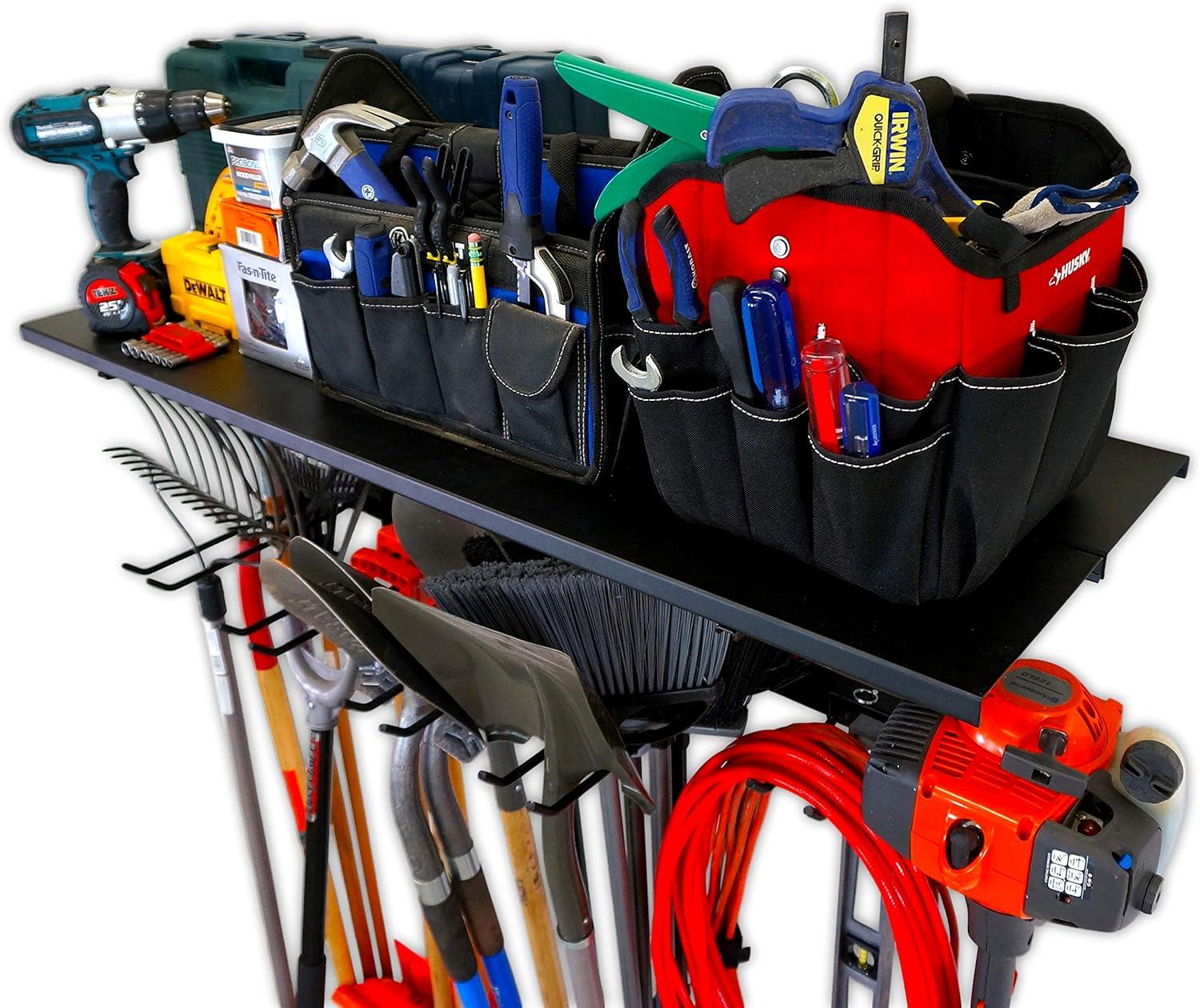 imageStoreYourBoard Tool Storage Rack  Heavy Duty Garage Tool Organizer Wall Mount for Garden Tools Rakes Shovels Garage Hooks Steel Gear Hanger Holds 300 lbsTool Rack  Shelf