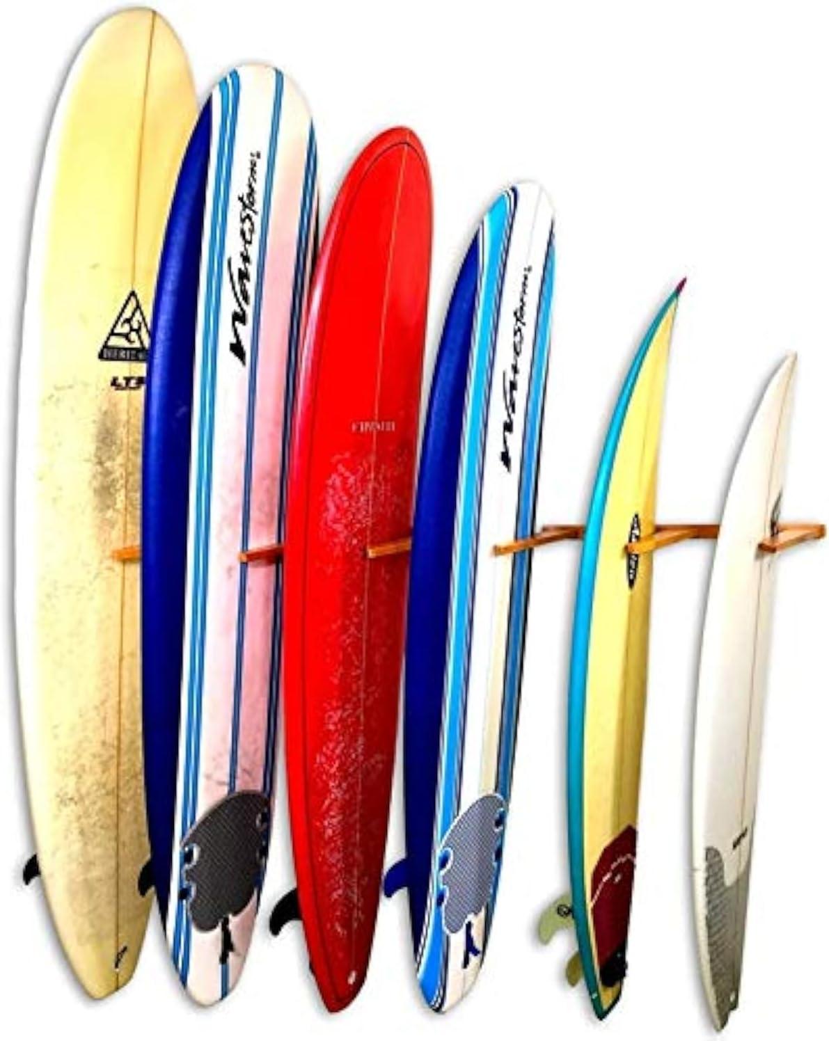 imageStoreYourBoard Vertical Timber Surfboard Wall Rack Holds 6 Surfboards Home and Garage Storage Mount System NaturalNatural
