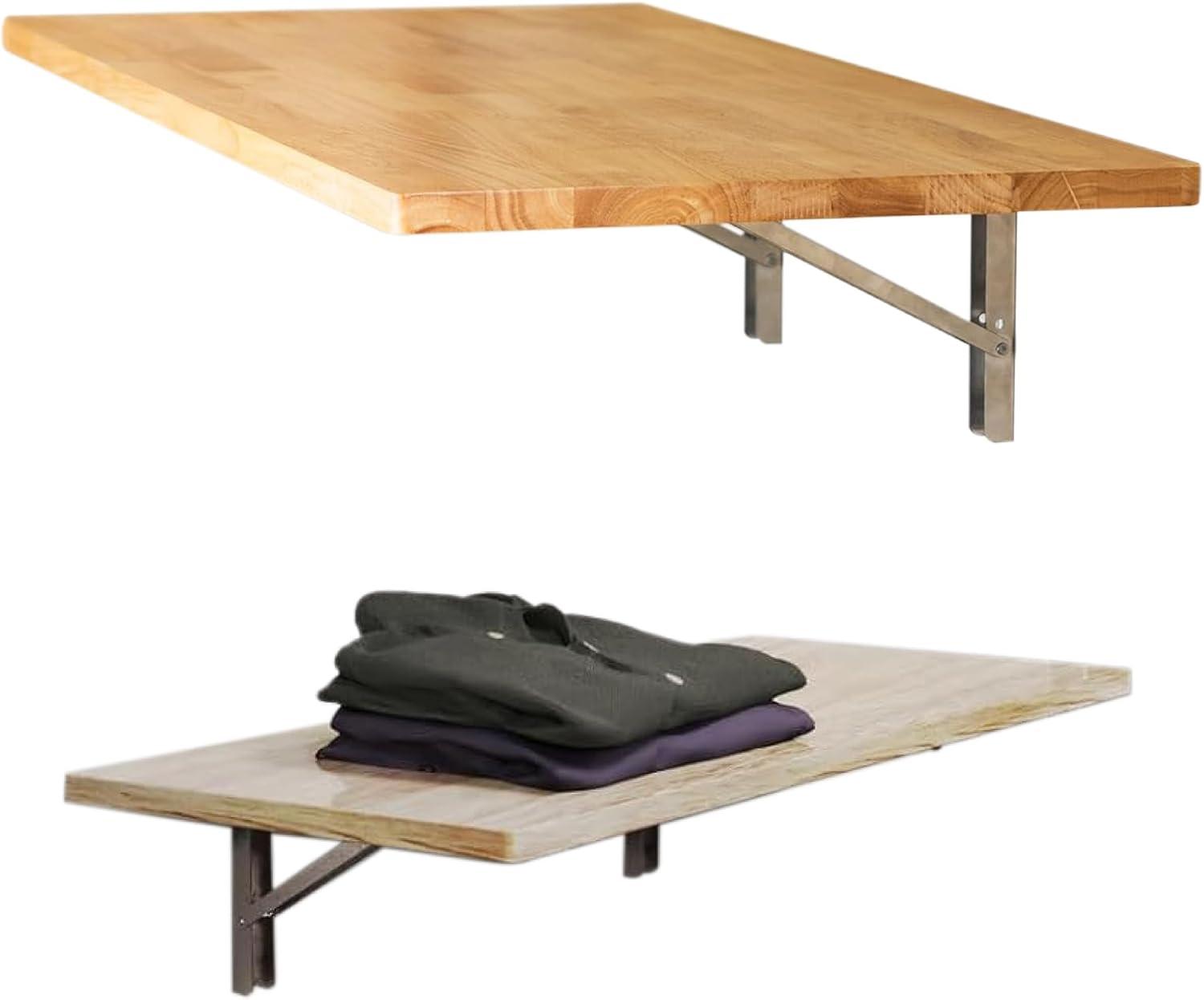 imageStoreYourBoard Wakefield Fold Away Wall Mounted Work Bench Butcher Block Hardwood Table 40 in x 18 in Folding Work Area Supports up to 200 lbs