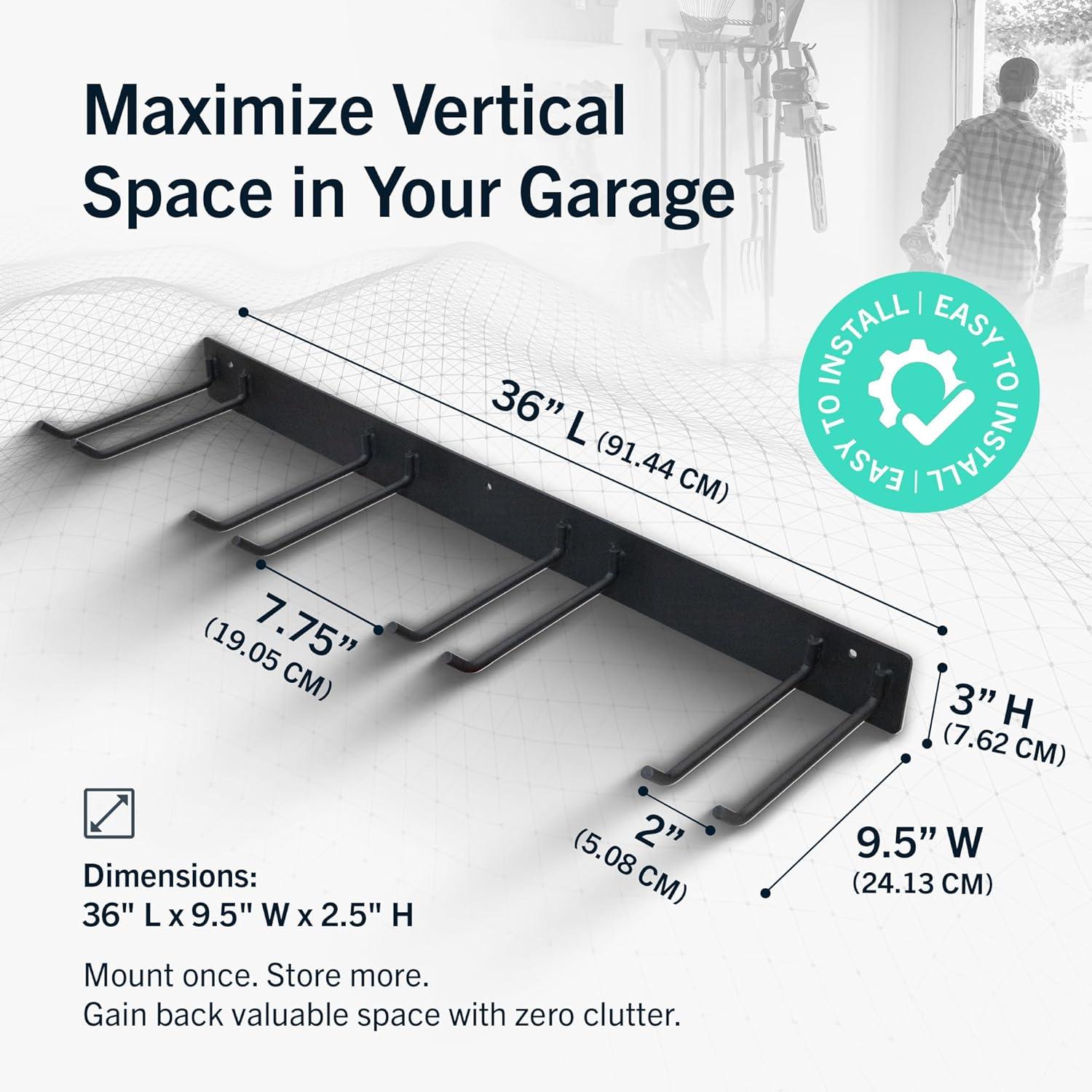 imageStoreYourBoard WallMounted Rack With 4 Garage Hooks  HeavyDuty Steel Holder Garage ampamp Garden Storage for Shed Workshop or Home Organization  For Rakes Shovels Tools ampamp More  1 Pack BlackBlack