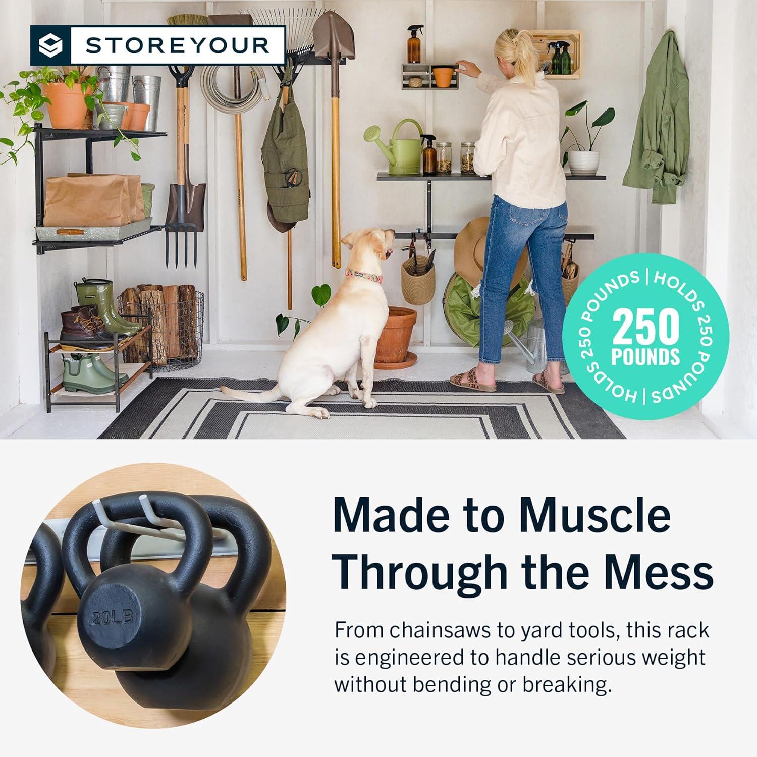 imageStoreYourBoard WallMounted Rack With 4 Garage Hooks  HeavyDuty Steel Holder Garage ampamp Garden Storage for Shed Workshop or Home Organization  For Rakes Shovels Tools ampamp More  1 Pack BlackBlack