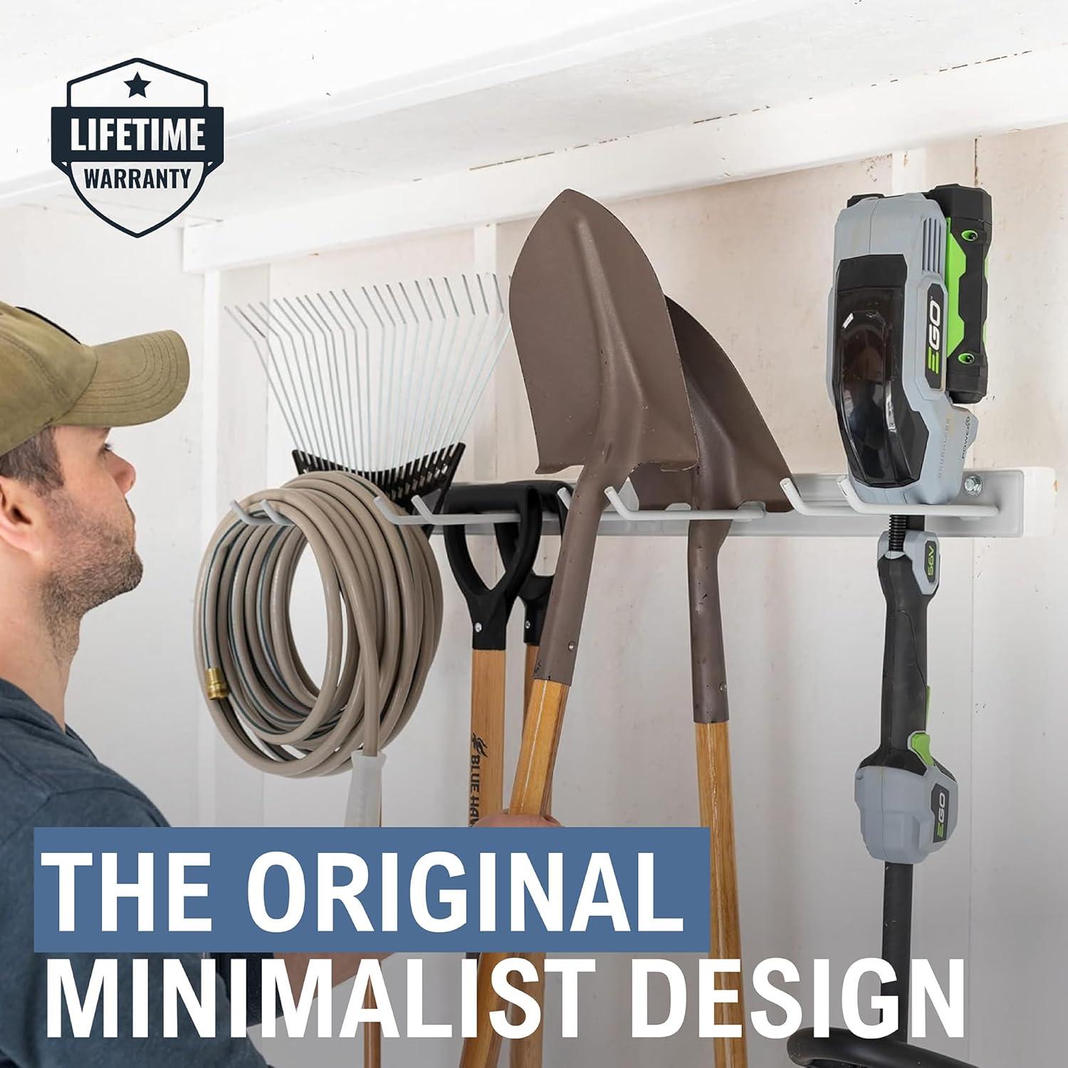 imageStoreYourBoard WallMounted Rack With 4 Garage Hooks  HeavyDuty Steel Holder Garage ampamp Garden Storage for Shed Workshop or Home Organization  For Rakes Shovels Tools ampamp More  1 Pack BlackGray