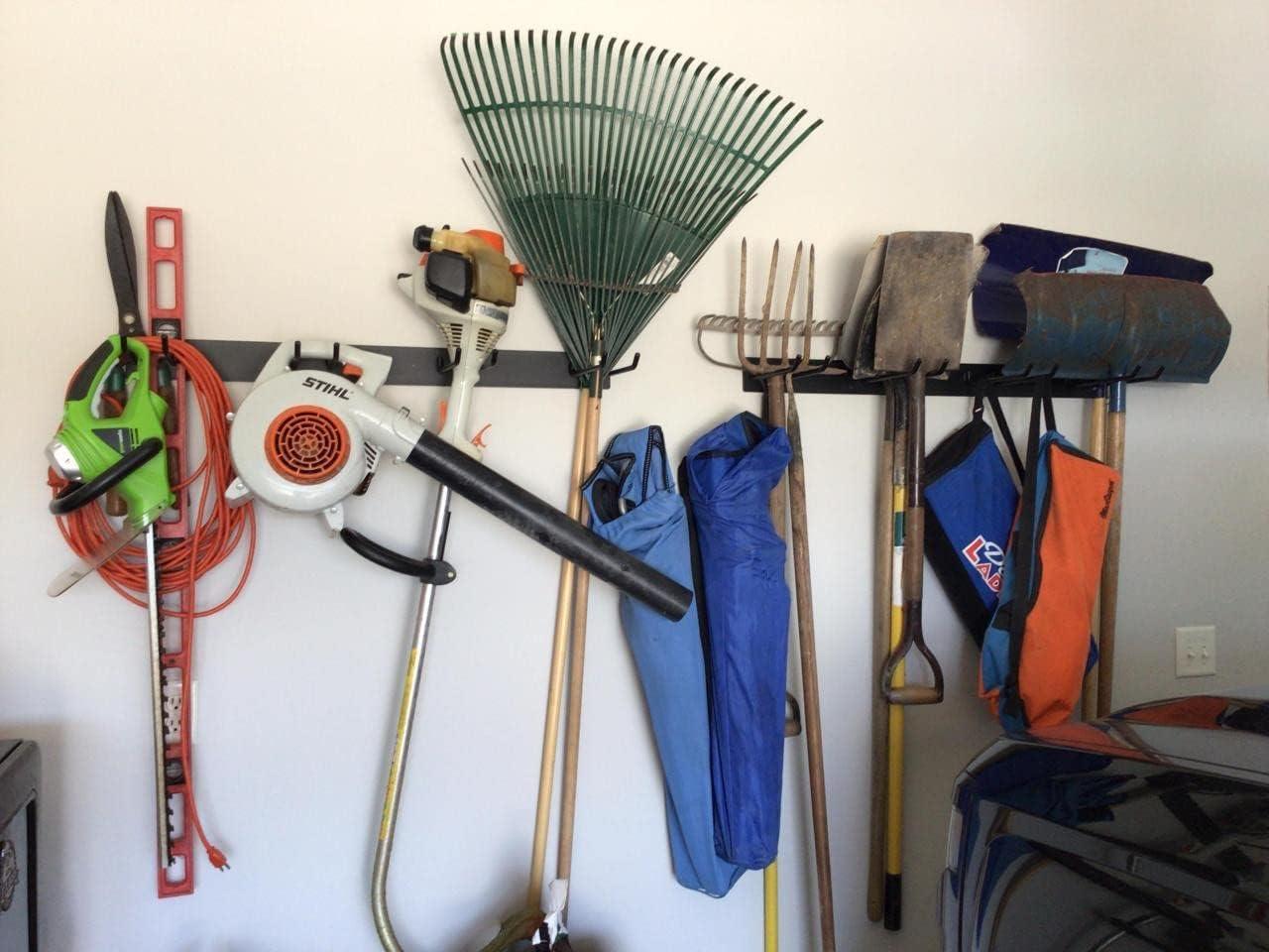 imageStoreYourBoard WallMounted Rack With 4 Garage Hooks  HeavyDuty Steel Holder Garage ampamp Garden Storage for Shed Workshop or Home Organization  For Rakes Shovels Tools ampamp More  1 Pack BlackBlack