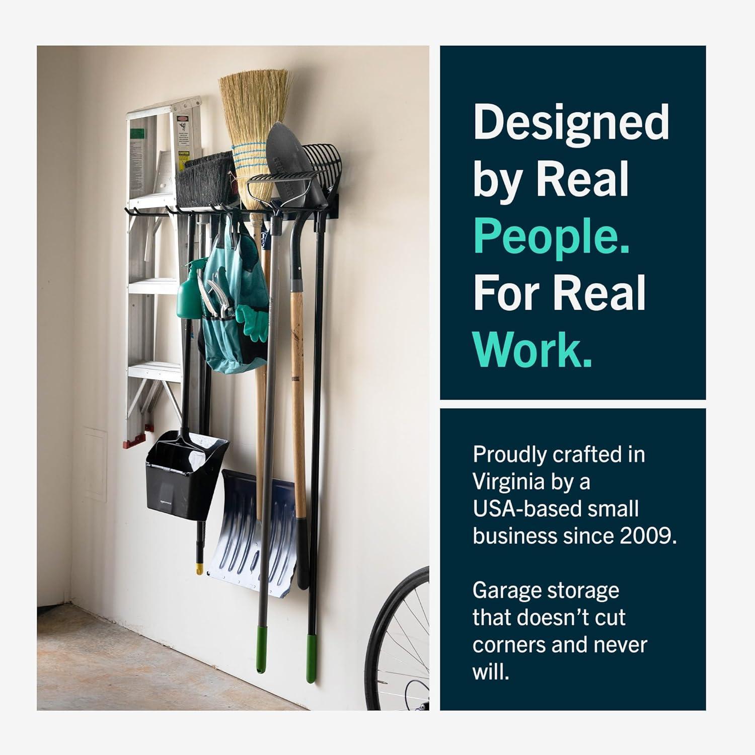 imageStoreYourBoard WallMounted Rack With 4 Garage Hooks  HeavyDuty Steel Holder Garage ampamp Garden Storage for Shed Workshop or Home Organization  For Rakes Shovels Tools ampamp More  1 Pack BlackGray