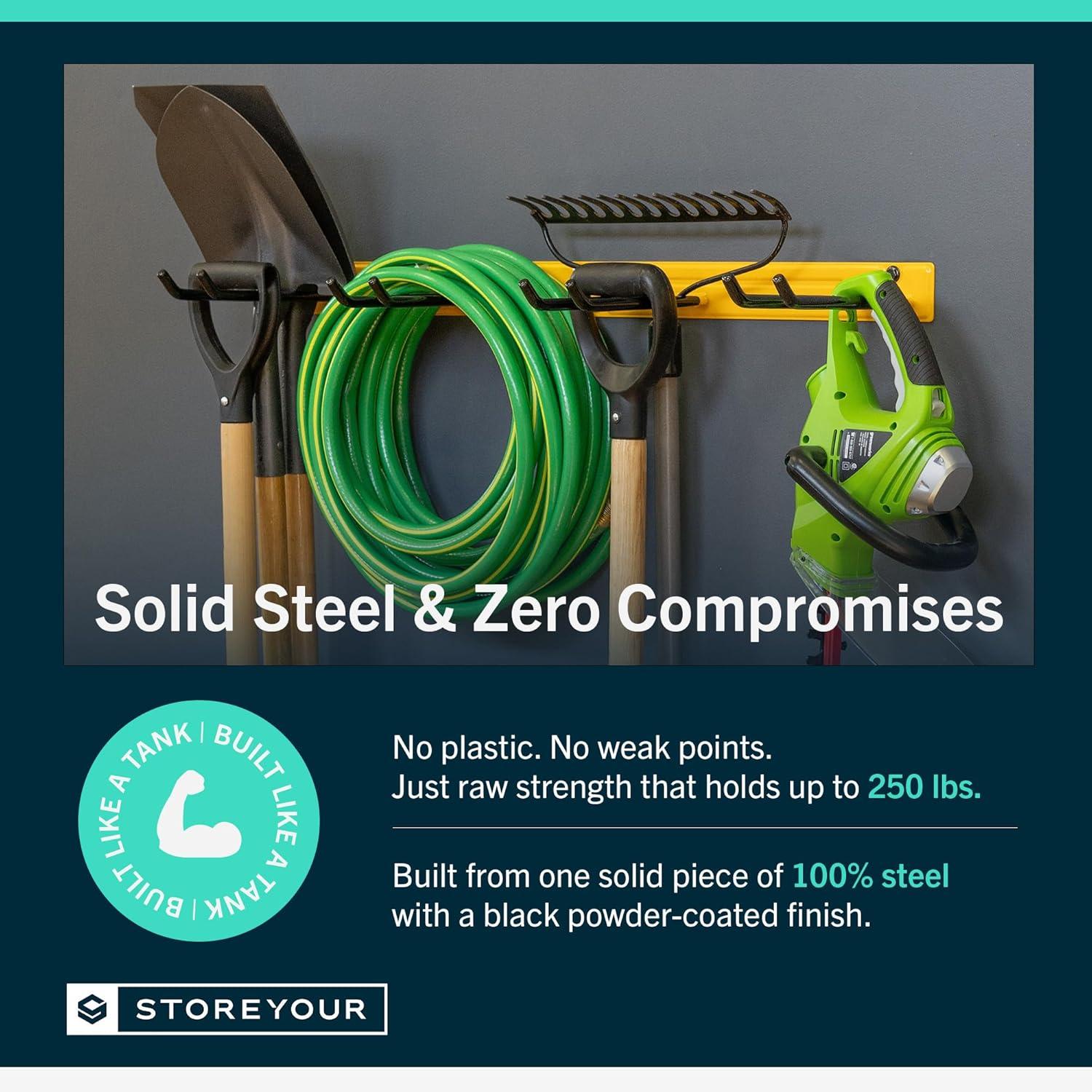 imageStoreYourBoard WallMounted Rack With 4 Garage Hooks  HeavyDuty Steel Holder Garage ampamp Garden Storage for Shed Workshop or Home Organization  For Rakes Shovels Tools ampamp More  1 Pack BlackTractor