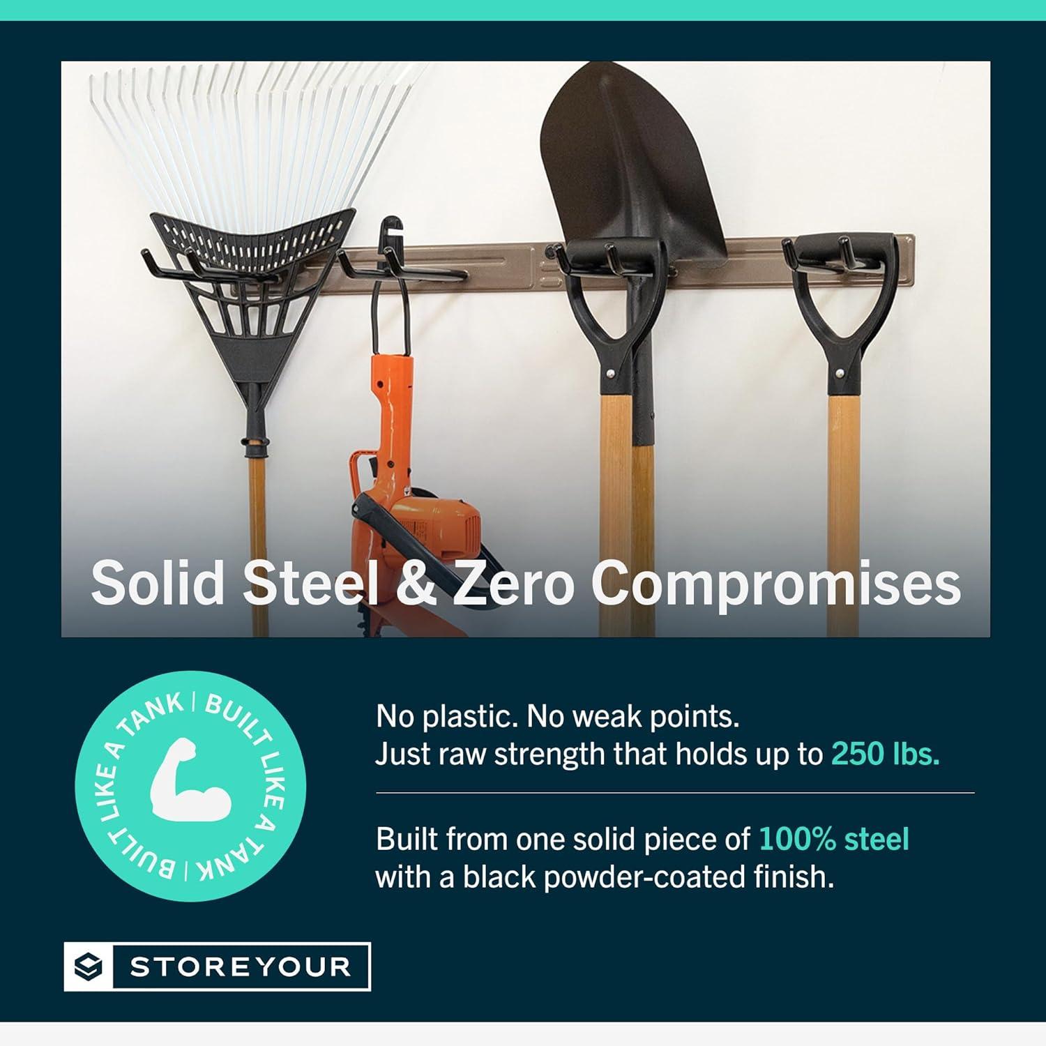 imageStoreYourBoard WallMounted Rack With 4 Garage Hooks  HeavyDuty Steel Holder Garage ampamp Garden Storage for Shed Workshop or Home Organization  For Rakes Shovels Tools ampamp More  1 Pack BlackMud