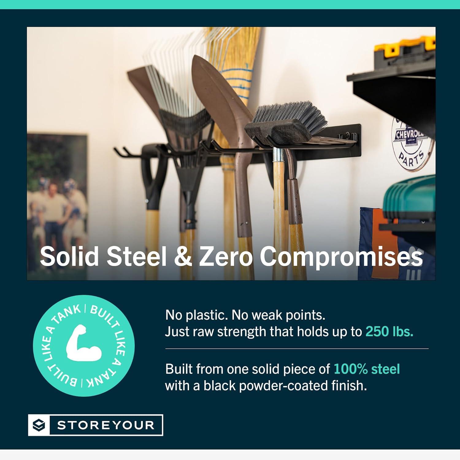 imageStoreYourBoard WallMounted Rack With 4 Garage Hooks  HeavyDuty Steel Holder Garage ampamp Garden Storage for Shed Workshop or Home Organization  For Rakes Shovels Tools ampamp More  1 Pack BlackBlack