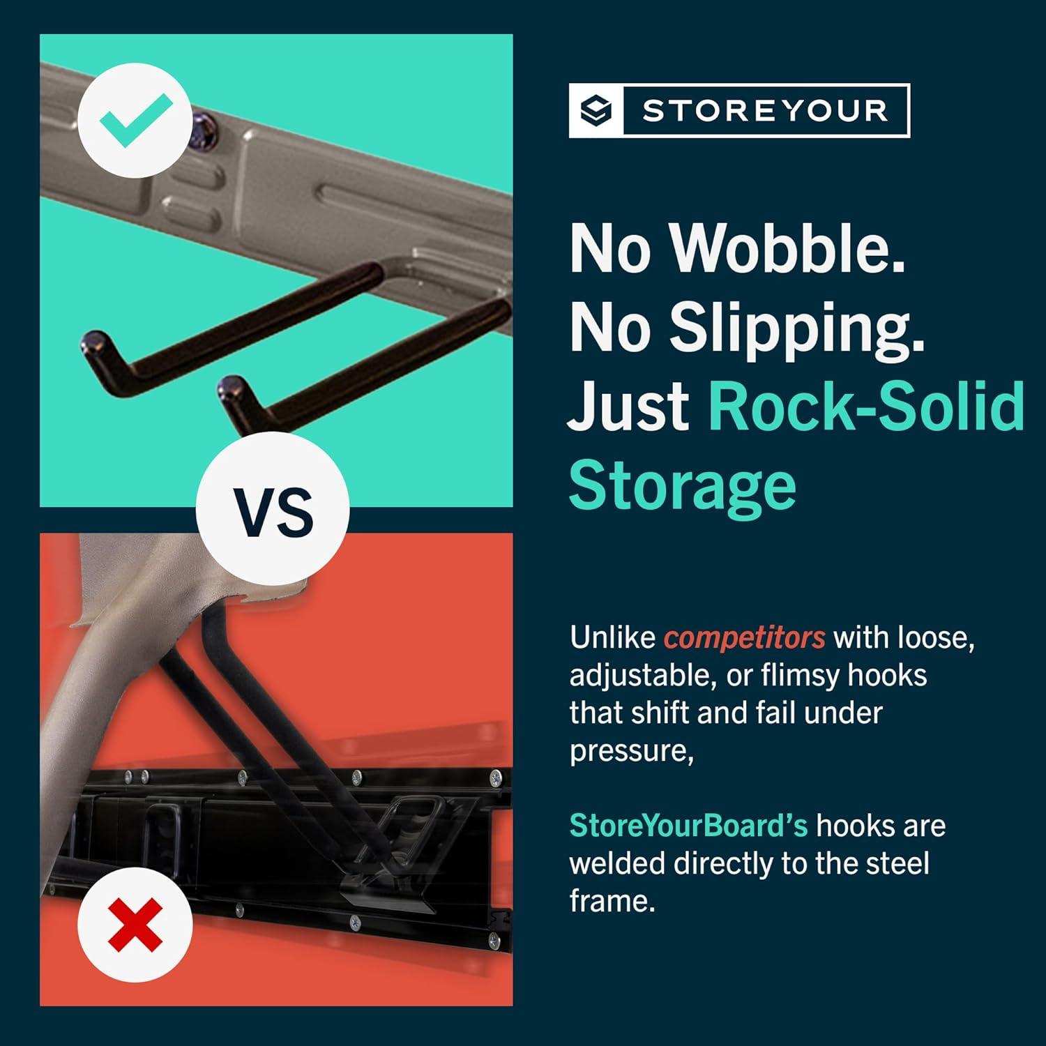 imageStoreYourBoard WallMounted Rack With 4 Garage Hooks  HeavyDuty Steel Holder Garage ampamp Garden Storage for Shed Workshop or Home Organization  For Rakes Shovels Tools ampamp More  1 Pack BlackMud