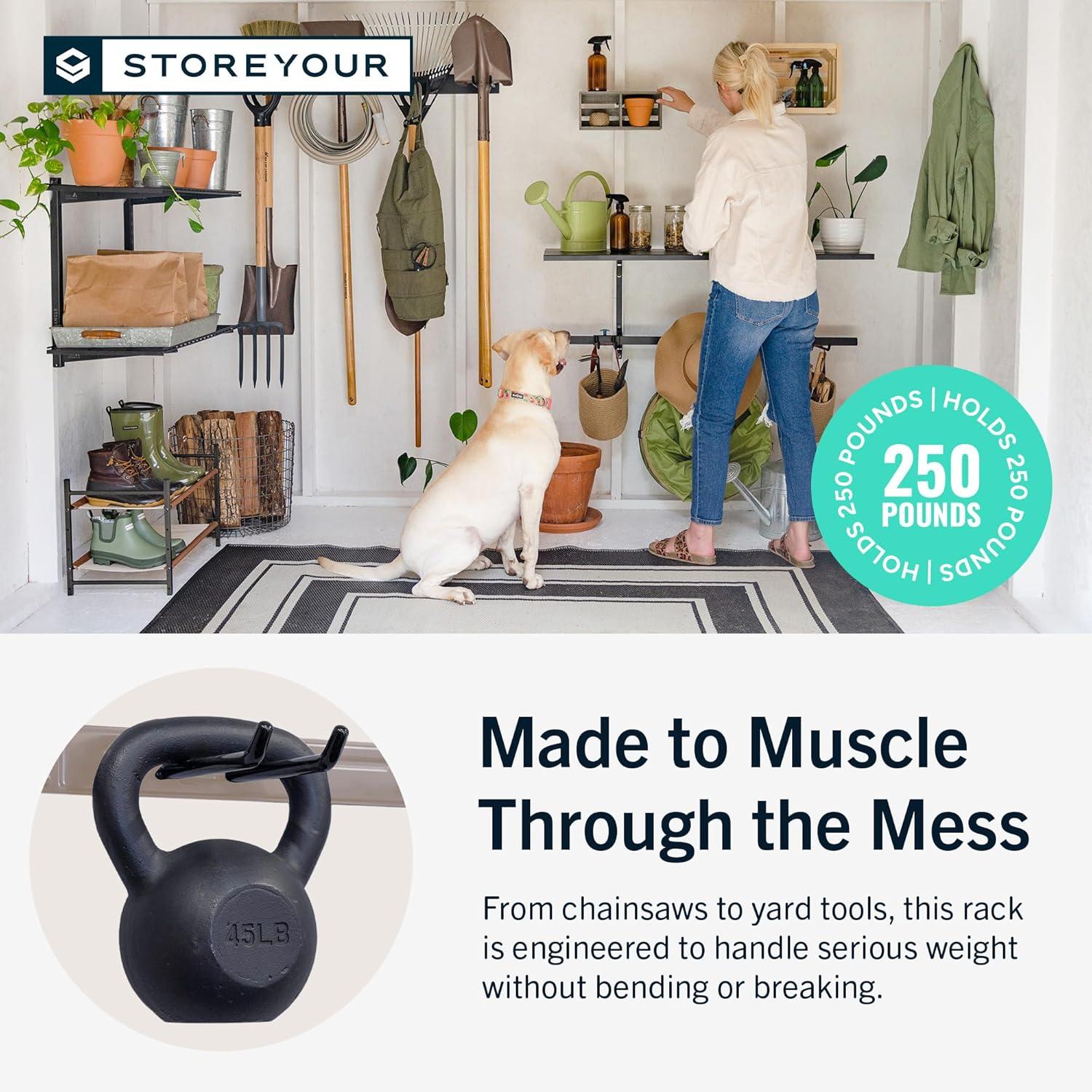 imageStoreYourBoard WallMounted Rack With 4 Garage Hooks  HeavyDuty Steel Holder Garage ampamp Garden Storage for Shed Workshop or Home Organization  For Rakes Shovels Tools ampamp More  1 Pack BlackMud