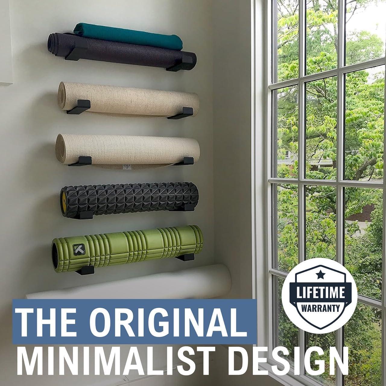 imageStoreYourBoard Yoga Mat Storage Rack  Yoga Mat Holder Wall Mount for Foam Rollers Resistance Bands Fitness Accessories Home Gym Organizer Holds Up to 30 lbs