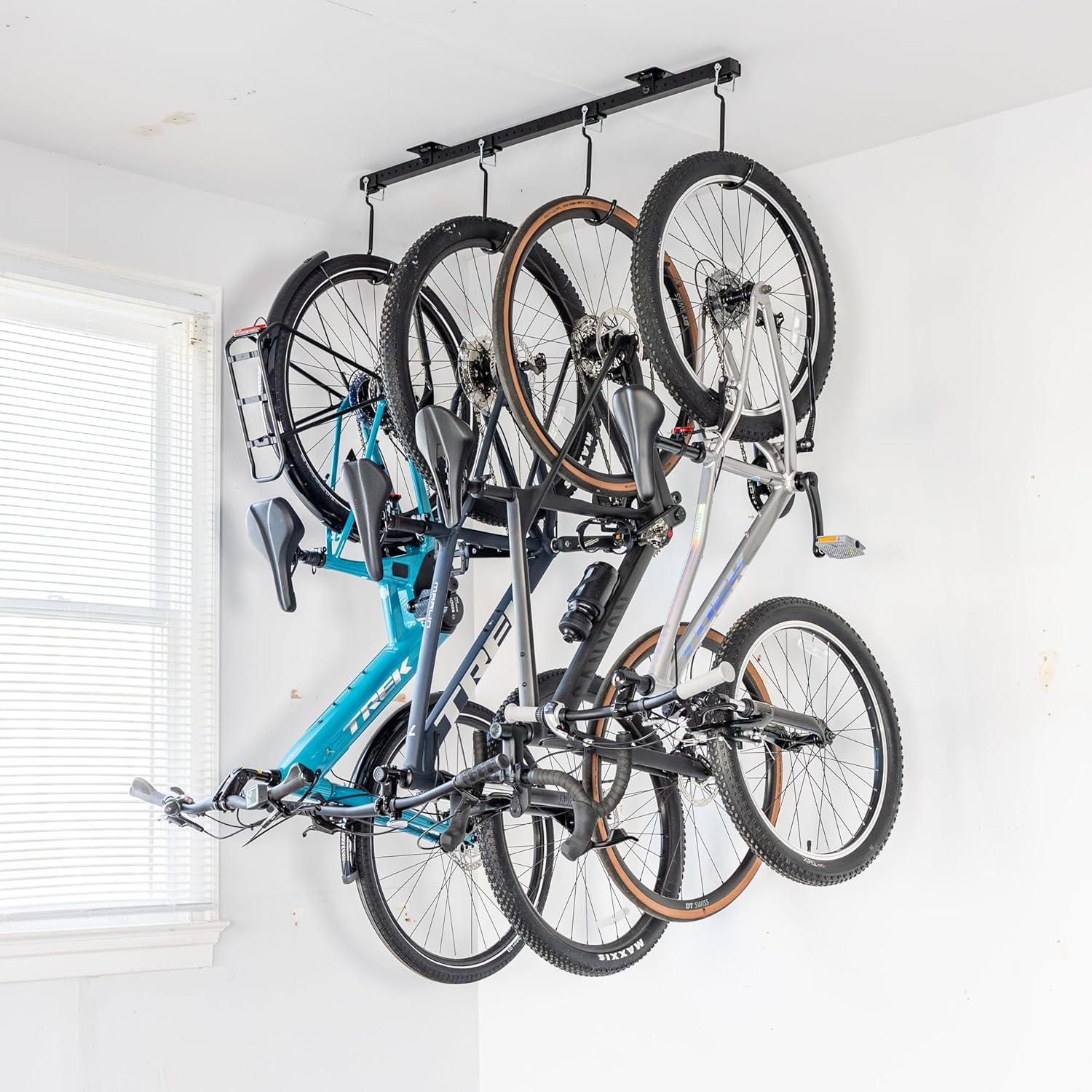imageTeal Triangle Ceiling Mounted Bike Rack for Garage  Premium Bicycle Stand ampamp Hanger for SpaceSaving Storage  Adjustable Ceiling Hooks Hold 48 Bikes  Indoor Bicycle Rack System for basement