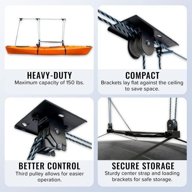 imageTeal Triangle Ceiling Storage Hoist for Cargo Box  Heavy Duty Garage Storage Lift  Garage Pulley Lift System Holds 150 lbs and Fits 810 ft Tall Garage Ceilings