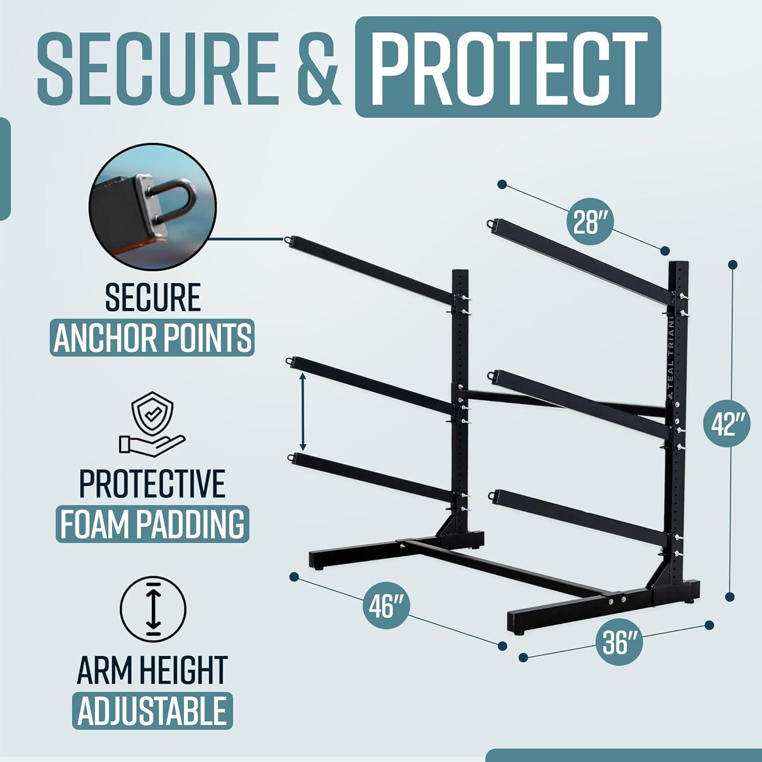 imageTeal Triangle Freestanding Kayak Storage Rack  4 Kayak Storage Rack ampamp Canoe Rack  Kayak Stand for Outdoor and Indoor  Premium Canoe and Kayak Holder  Adjustable Kayak Storage StandBlack