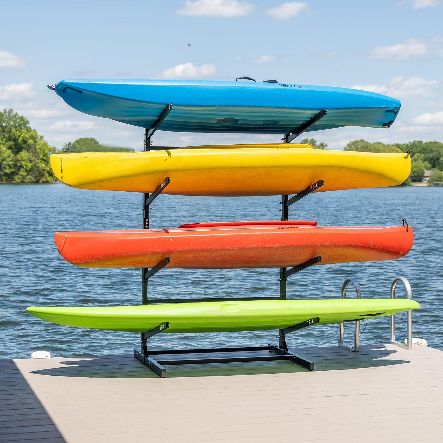 imageTeal Triangle Freestanding Kayak Storage Rack  4 Kayak Storage Rack ampamp Canoe Rack  Kayak Stand for Outdoor and Indoor  Premium Canoe and Kayak Holder  Adjustable Kayak Storage StandBlack