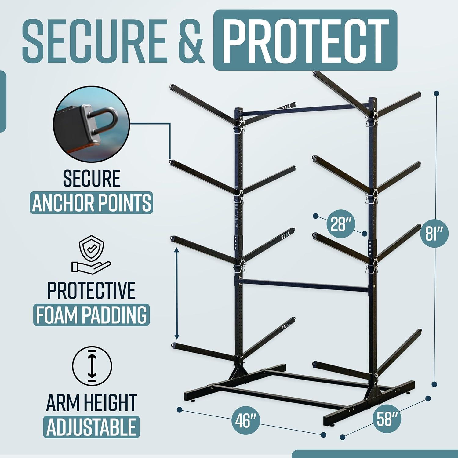 imageTeal Triangle Freestanding Kayak Storage Rack  4 Kayak Storage Rack ampamp Canoe Rack  Kayak Stand for Outdoor and Indoor  Premium Canoe and Kayak Holder  Adjustable Kayak Storage StandMud