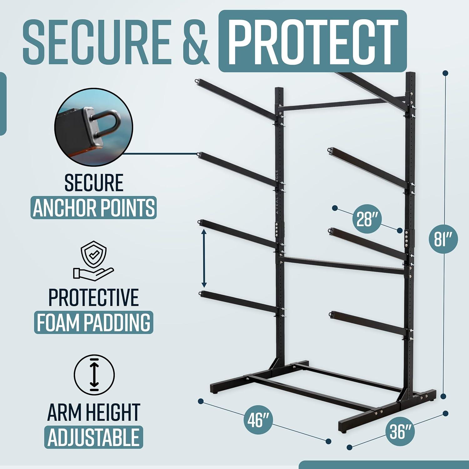 imageTeal Triangle Freestanding Kayak Storage Rack  4 Kayak Storage Rack ampamp Canoe Rack  Kayak Stand for Outdoor and Indoor  Premium Canoe and Kayak Holder  Adjustable Kayak Storage StandBlack