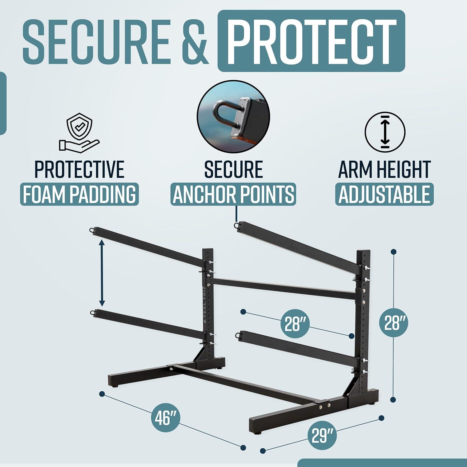 imageTeal Triangle Freestanding Kayak Storage Rack  4 Kayak Storage Rack ampamp Canoe Rack  Kayak Stand for Outdoor and Indoor  Premium Canoe and Kayak Holder  Adjustable Kayak Storage StandBlack
