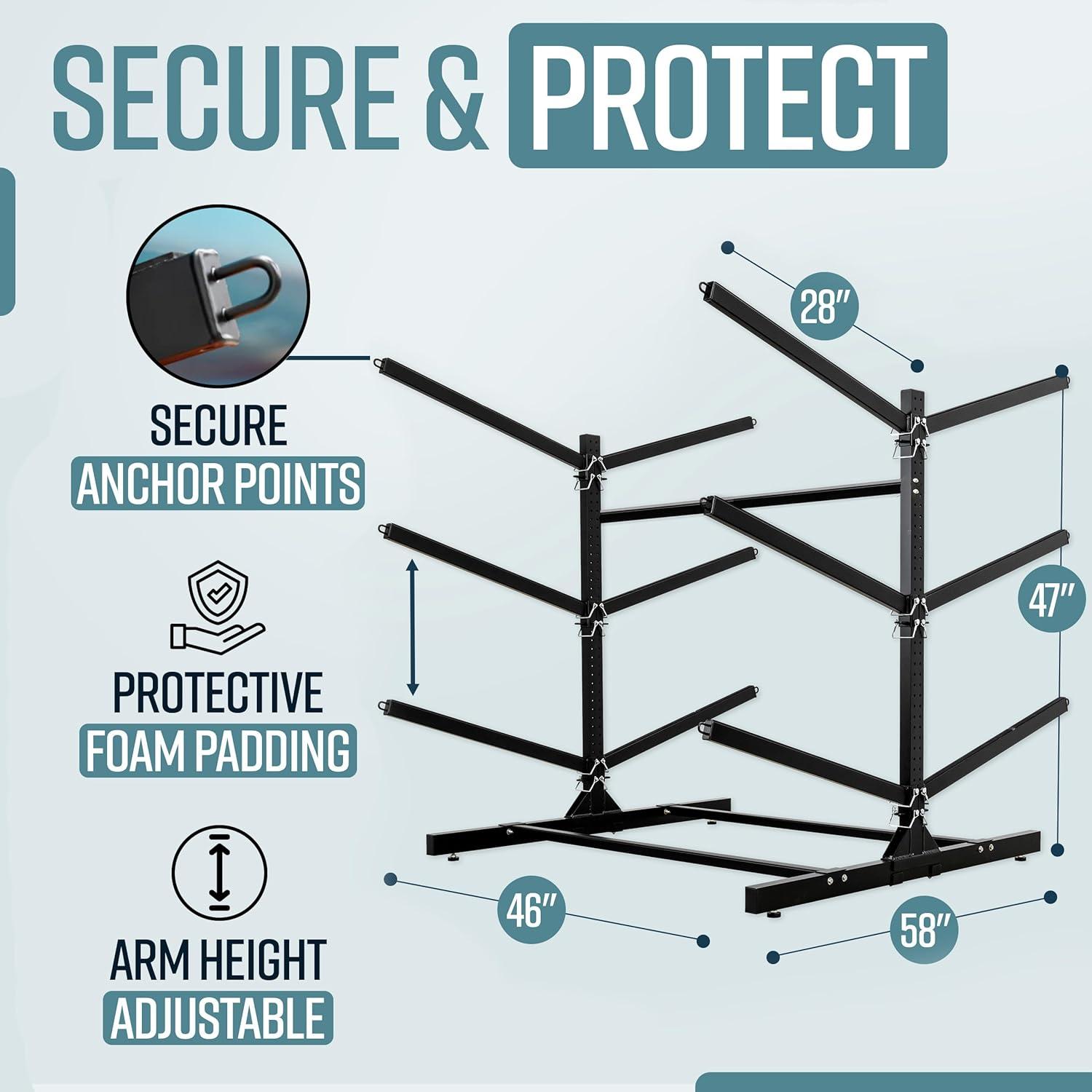 imageTeal Triangle Freestanding Kayak Storage Rack  4 Kayak Storage Rack ampamp Canoe Rack  Kayak Stand for Outdoor and Indoor  Premium Canoe and Kayak Holder  Adjustable Kayak Storage StandBlack